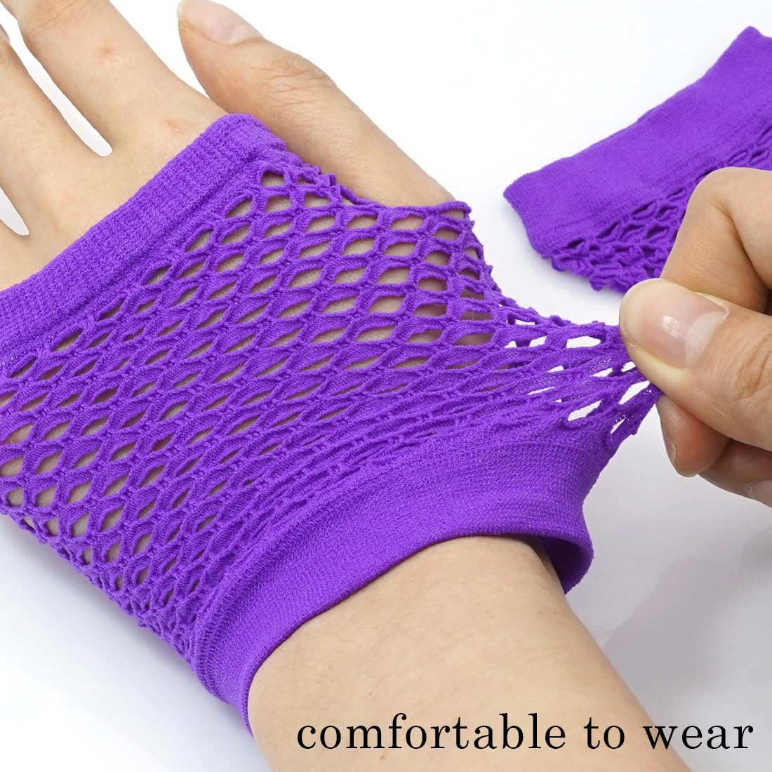 YeeHeen Short Fishnet Gloves for Women Punk Fingerless Mesh Glove Pruple - Image 4