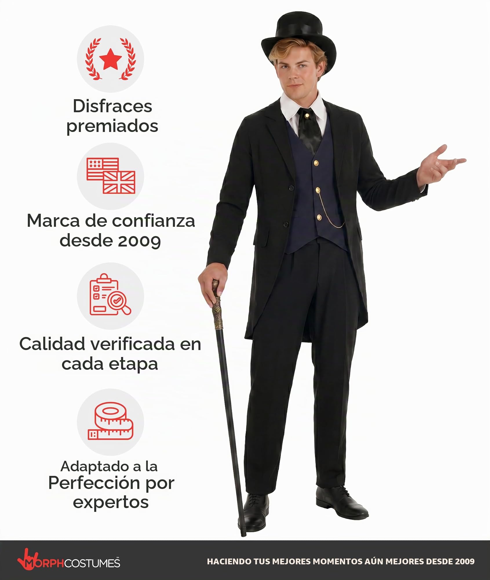 Fun Shack Disfraz de Epoca Hombre, Disfraz Victoriano Halloween Hombre | Chaqueta de Frac, Camisa con Chaleco, Corbata & Chistera, Estilo Victoriano, Perfecto para Halloween, Ideal para Disfrazarse