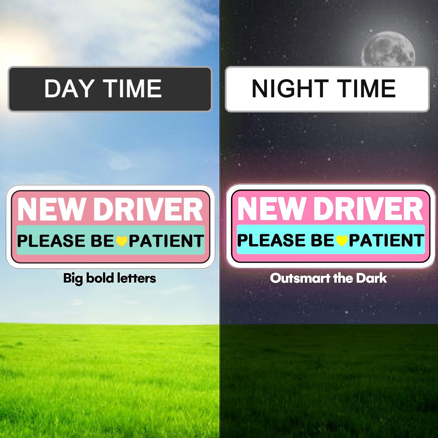 3 Pcs New Driver Car Magnet for Car, Colorful Magnetic Learner Driver Sign for Car, 10 x4 in Be Patient New Driver Magnet Reflective & Waterproof