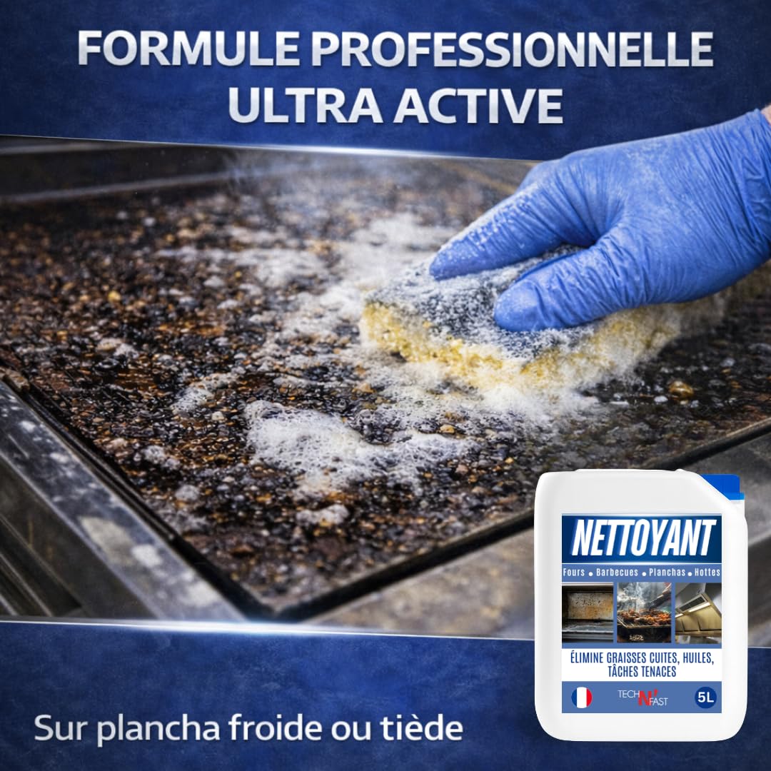 TECH N'FAST Dégraissant Plancha & BBQ Ultra Puissant 5L – Gel Nettoyant Professionnel pour Four, Hotte et Grill – Élimine Graisses Brûlées et Cuites – Fabriqué en France