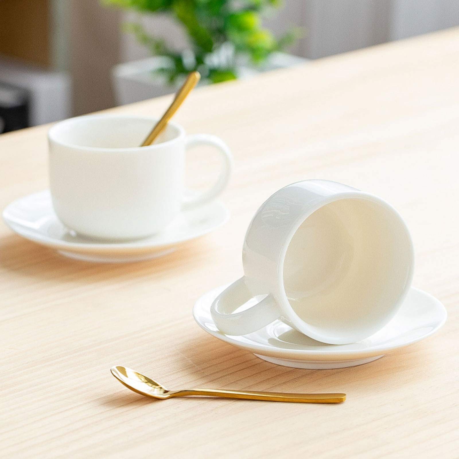 Zestaw filiżanek do kawy, porcelanowe filiżanki do cappuccino i spodki z łyżkami do espresso 140 ml filiżanki do espresso