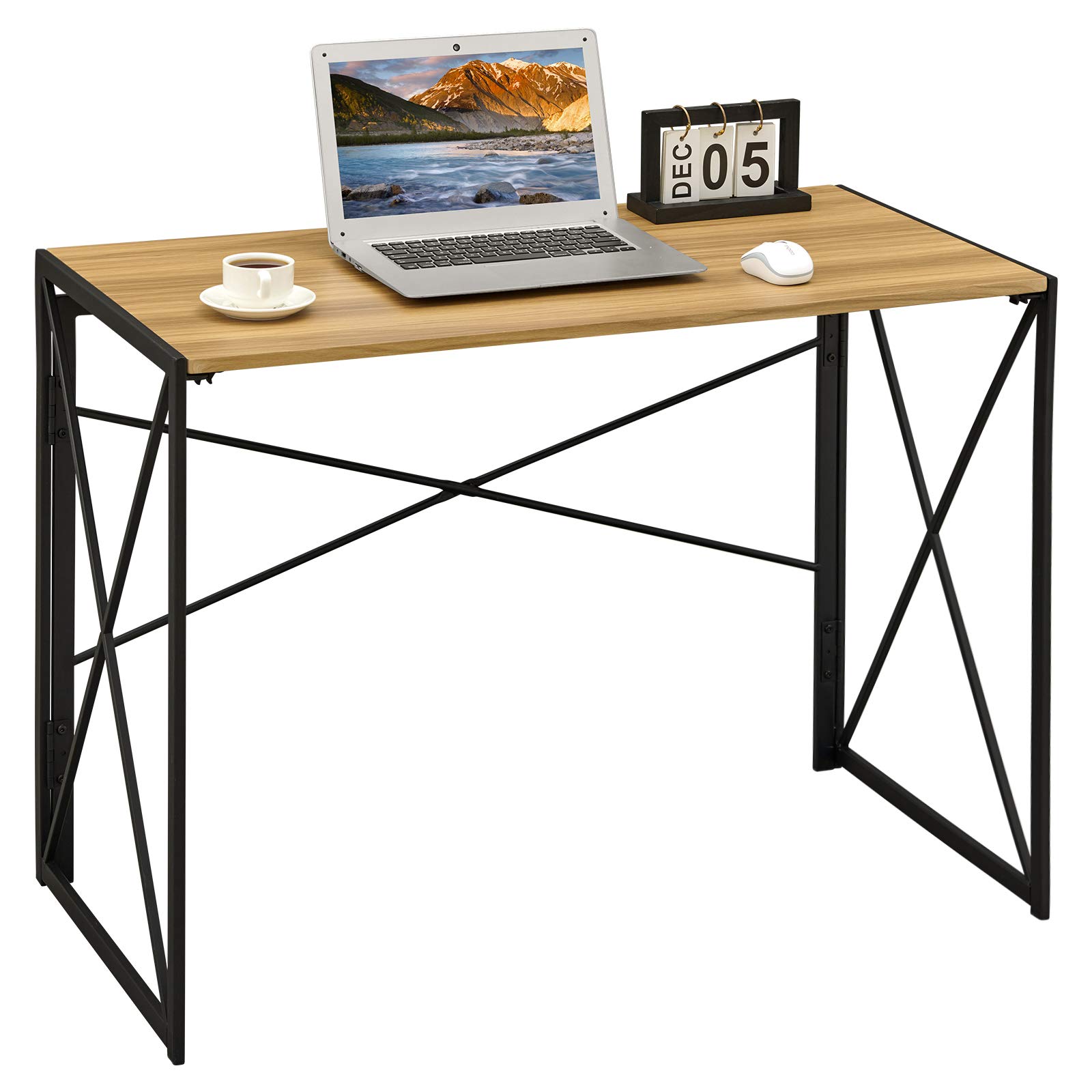 Folding Desk Foldable Computer Desk, Foldable Office Desk, Gaming Desk No-Assembly PC Student Study Table, Laptop Desk for Home Bedroom Small Spaces Corner Wooden Writing Desk(100x50x72cm)