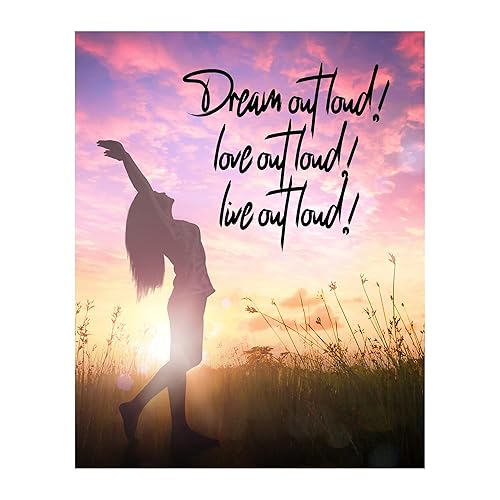"Dream -Be -Live Out Loud" Motivational Quotes Wall Art -8 x 10" Sunset Picture Print -Ready to Frame. Inspirational Home-Office-School-Teens Decor.