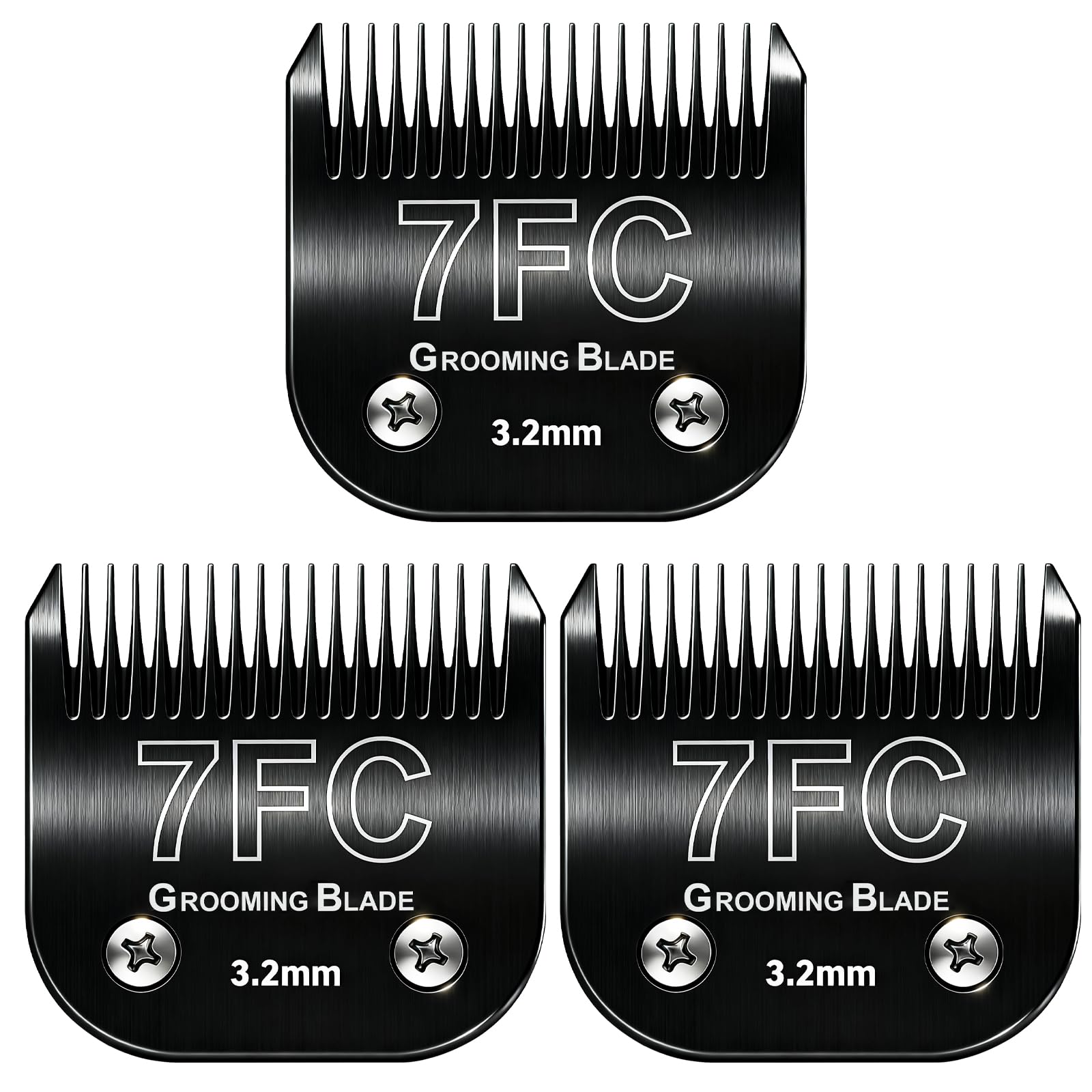 3 cuchillas desmontables de aseo para perros tamaño 7FC, compatibles con cortaúñas Andis, Oster A5, Wahl KM10, longitud de corte de 3,2 mm, color negro (7FC 3,2 mm, 3 unidades)