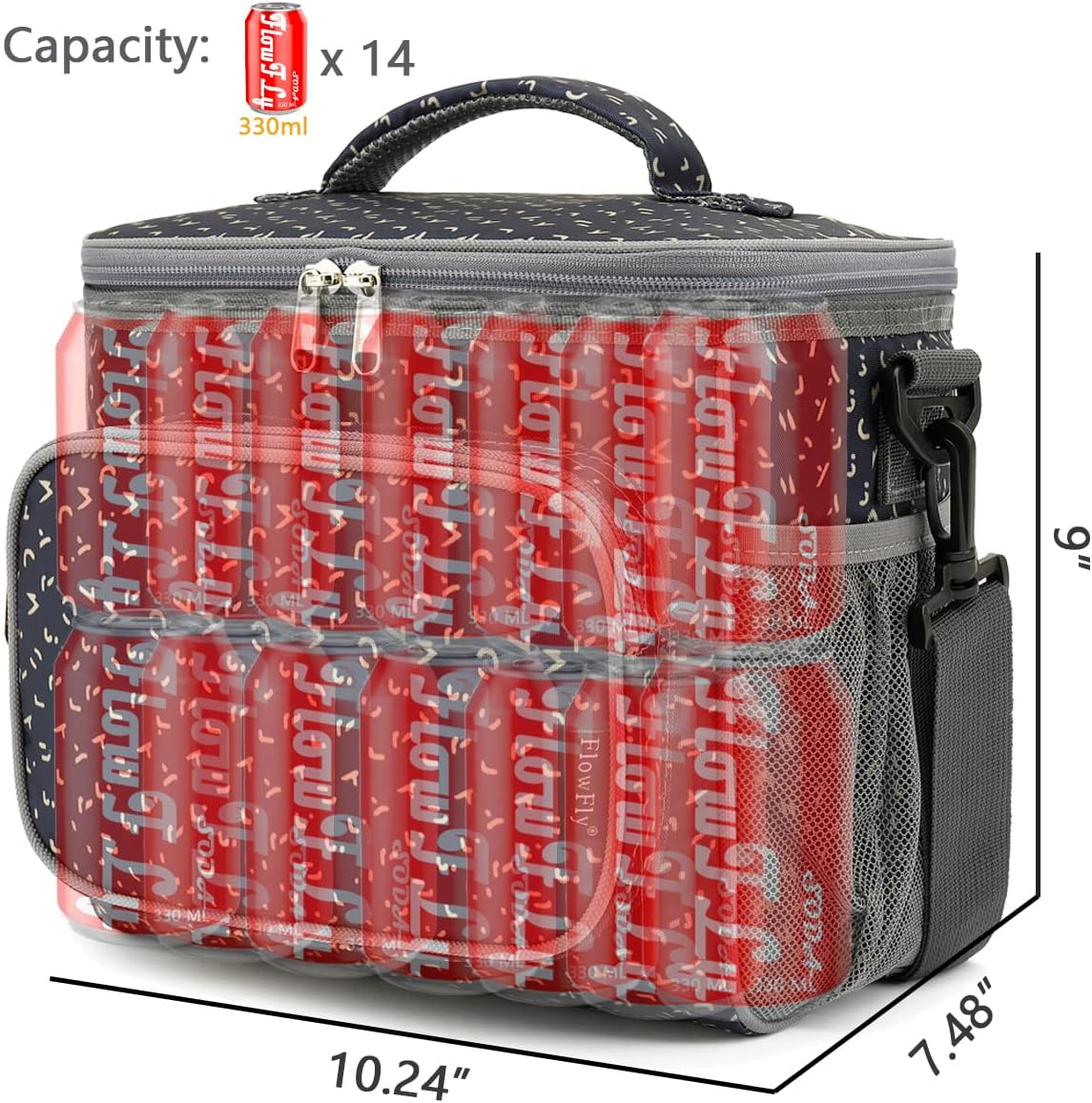 FlowFly Insulated Reusable Lunch Bag Adult Large Lunch Box for Women and Men with Adjustable Shoulder Strap,Front Zipper Pocket and Dual Large Mesh Side Pockets,Alphabet - Image 4