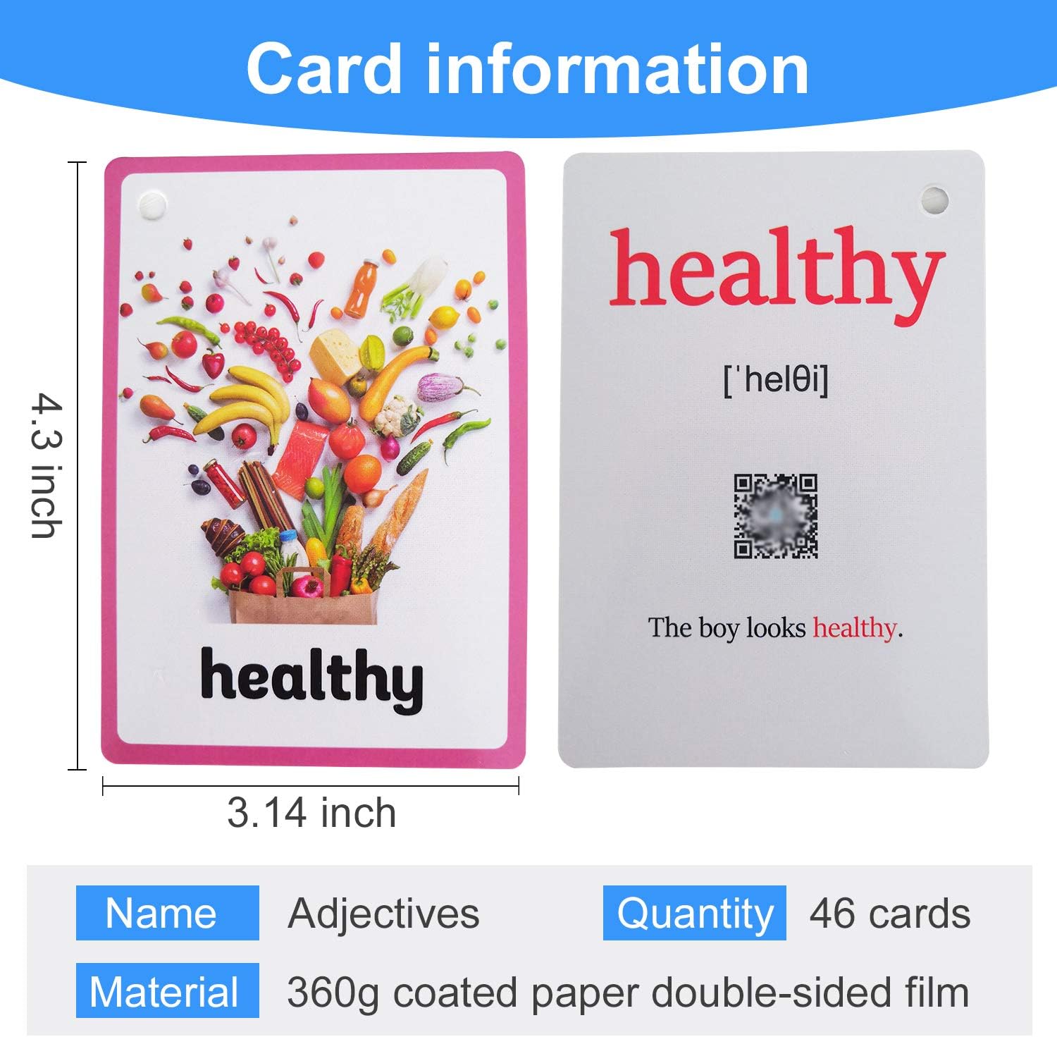 46PCS/Set Adjectives Kids Gifts English Flash Cards Pocket Card Educational Learning Baby Toys for Children Pre-Kindergarten