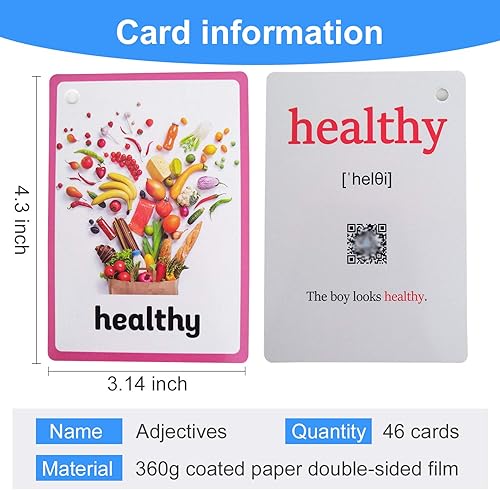 Miniatura 2 de Zwttey - Juego de 46 adjetivos para niños, tarjetas flash en inglés, tarjeta de bolsillo, educativa, aprendizaje de juguetes para bebés, para niños