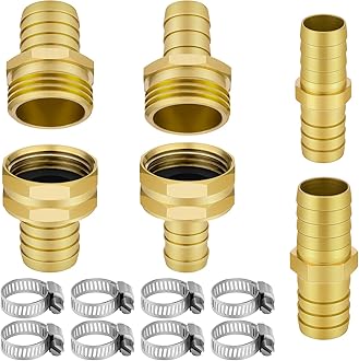 Awpeye 4 Sets Garden Hose Repair Kit 5/8" and 3/4" Brass Hose Mender End Repair Female and Male Water Hose Connector with 8 Pieces Stainless Steel Clamp