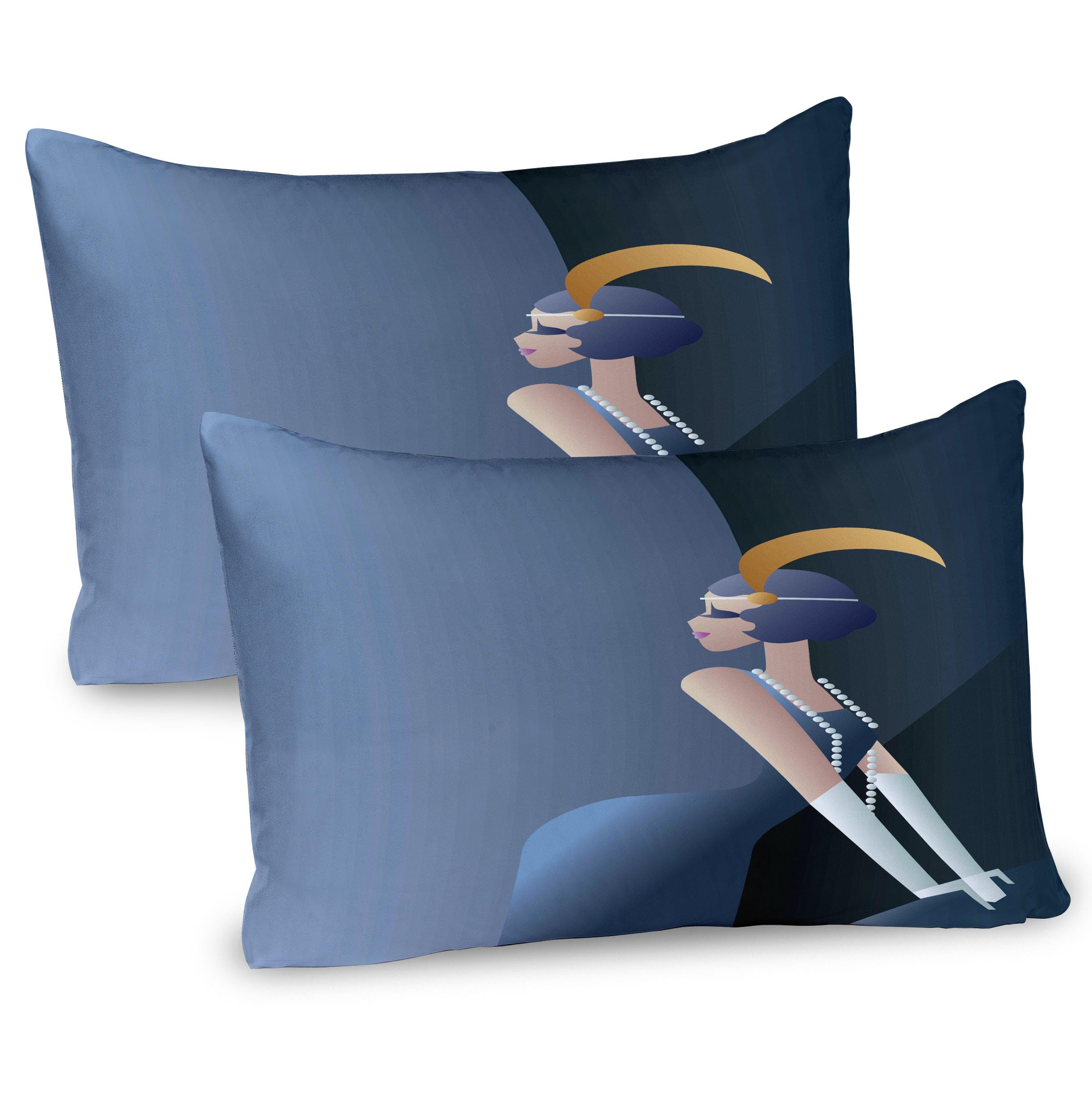 Ambesonne Retro Pillow Sham Set of 2, 20s Style Short Hair Flapper Girl with Pearl Necklace and Hair Band, Quality Microfiber Bedding Item for All Seasons, 36