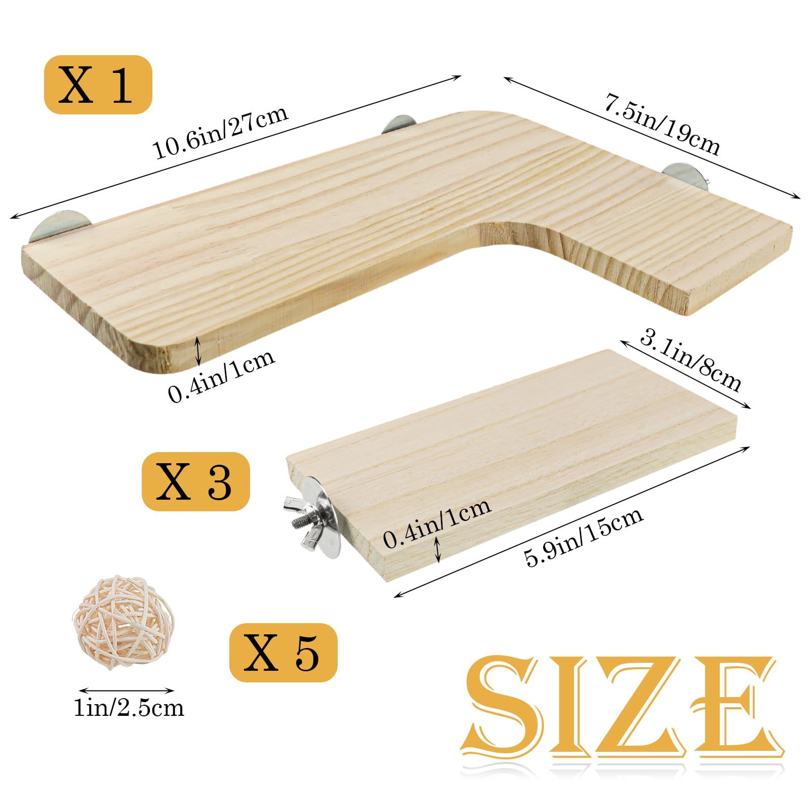 ZJIVQO 5 Pcs Hamster Wooden Platform Set, Hamster Platforms L-Shaped, Parrot Rest Stand Climbing Board - Image 2