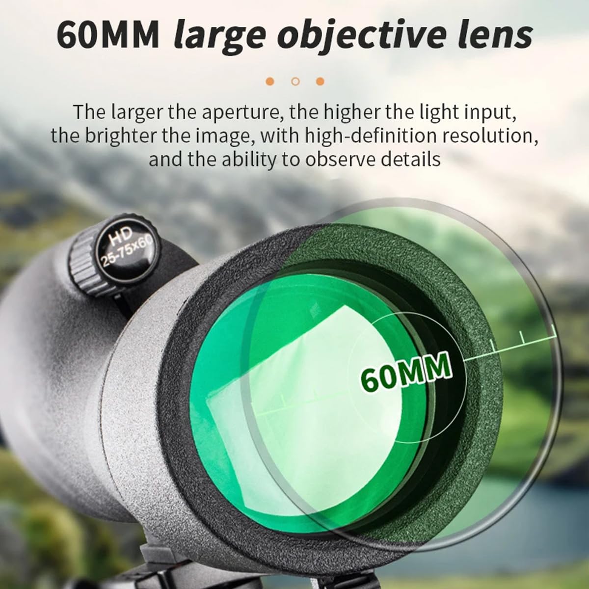 Enzemit Cannocchiale professionale per esterni, ingrandimento 25-75x, per birdwatching, obiettivo da 60 mm, zoom monoculare, telescopio portatile da viaggio con treppiede