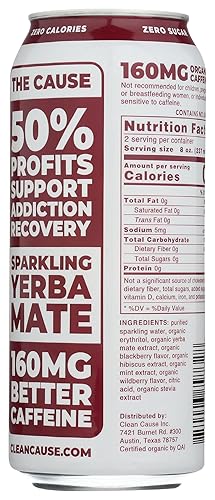 Miniatura 7 de Clean Cause Yerba mate espumosa orgánica cero calorías, sandía, menta, 16 onzas (paquete de 12)