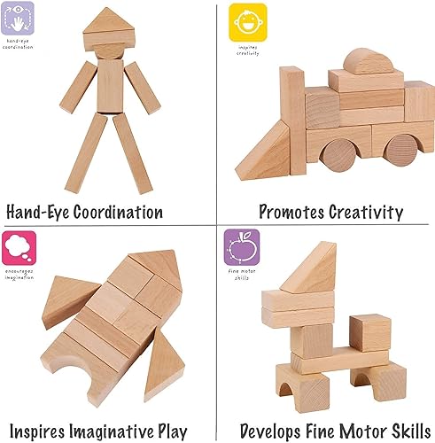 Miniatura 3 de Pidoko Kids Bloques de madera  100 piezas  Bloques de construcción para niños pequeños  Incluye contenedor de almacenamiento con tapa clasificadora
