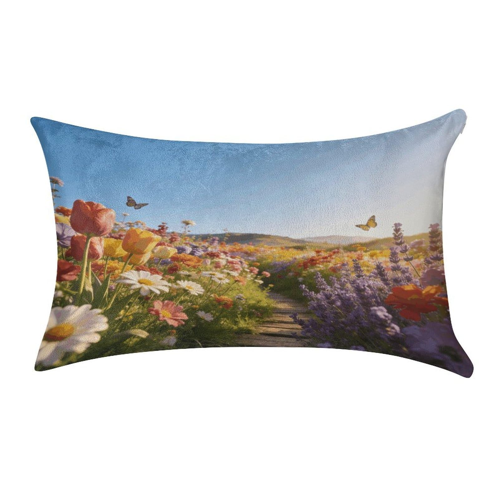 Fodpand Style Heading To The Flower Field Pillowcase,Elegant Designed Home Decor,Velvet Pillowcase,Soft And Cozy,Pillow Case Cover With Hidden Zipper For Bedroom, Sofa, Couch