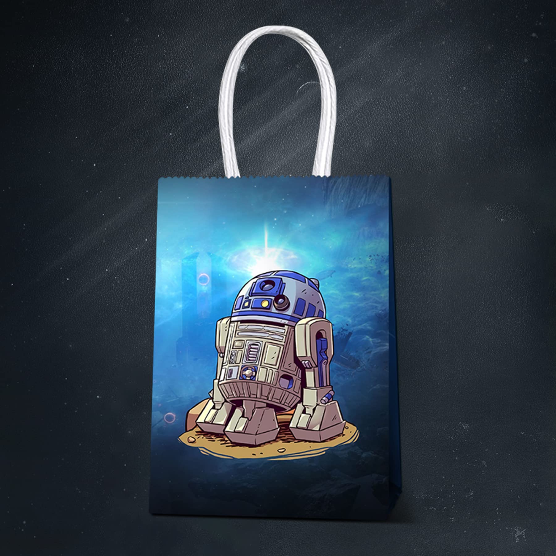 BILITOK The Inspired Party Favor Bags - 16 Pack Galactic Adventure Gift Bags for Birthday Decorations & Supplies (Black)