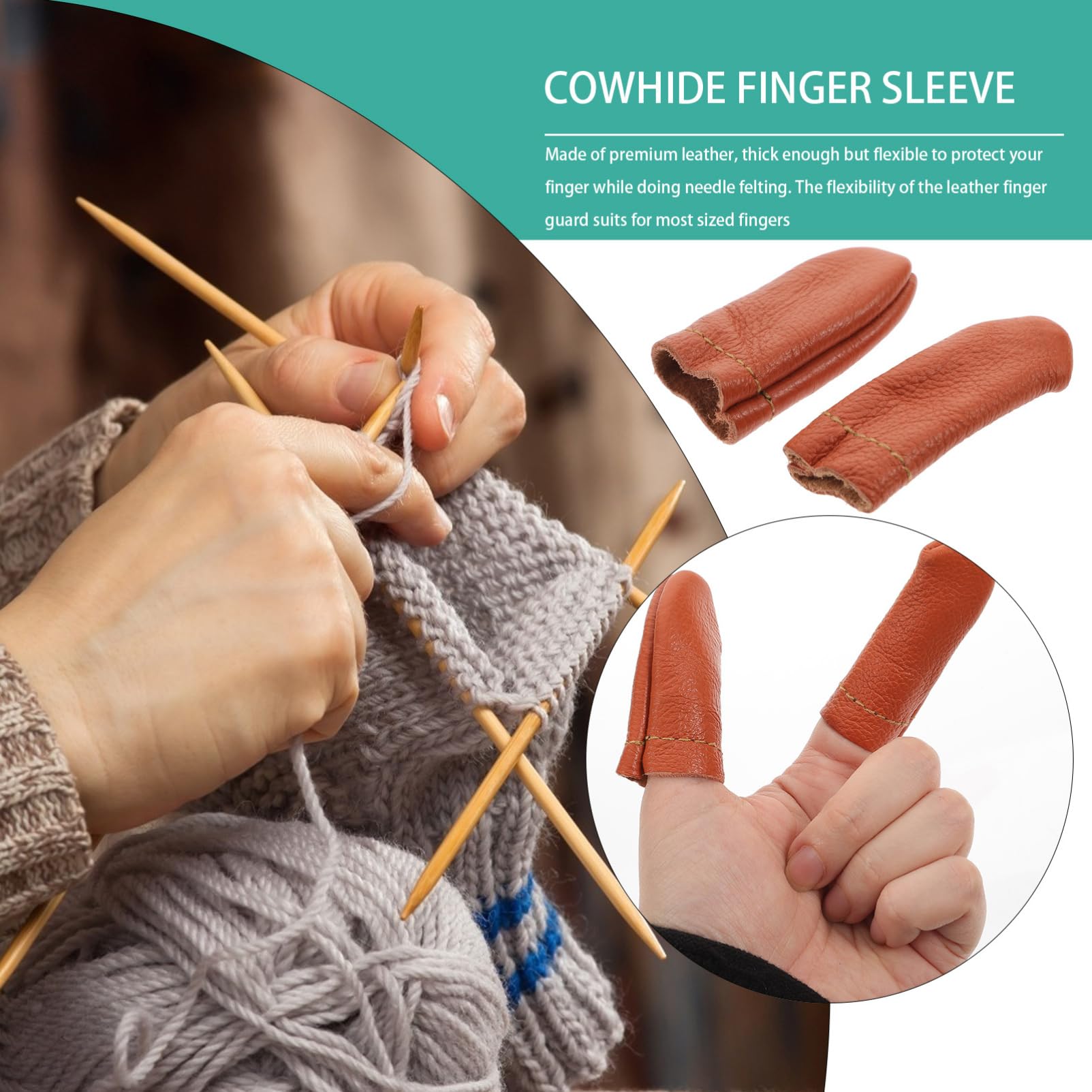 Lurrose 10 works Leather Finger Cots Finger Protectors for Sewing Needle Felting Hand Craft Embroidery DIY Guards - Image 3