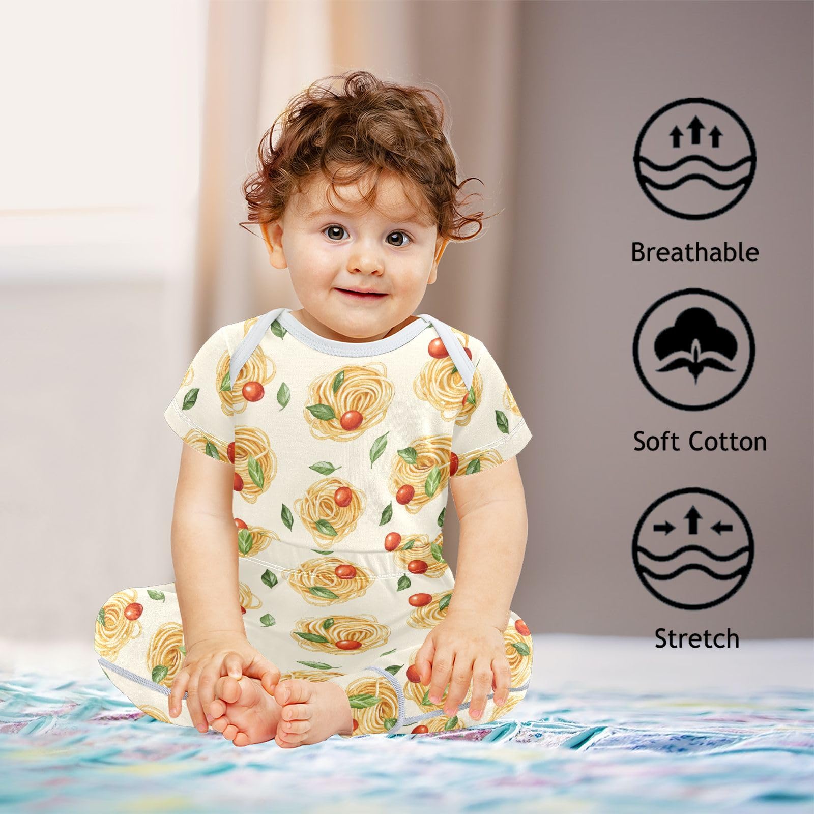 vvfelixl Delicious Spaghetti Baby Bodysuits Set,Baby Layette Sets Unisex Short Sleeve Babys Pants Sets 6-9M