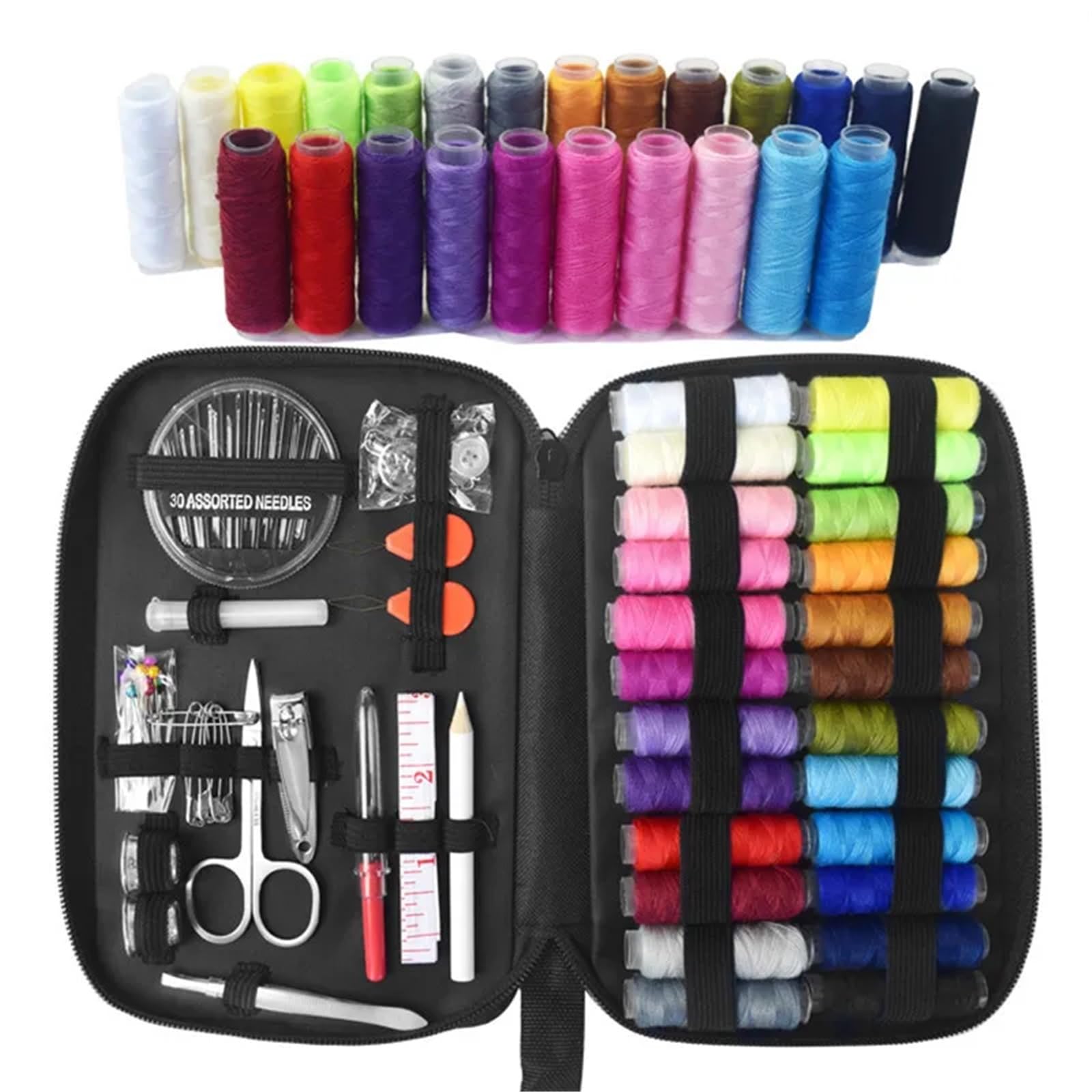 Kit de costura compacto Kit de costura con hilos, agujas, bolsa almacenamiento, tijeras, cinta métrica, botones, portátil, for viajes, bricolaje, bordado, manualidades, caja(229PCS)