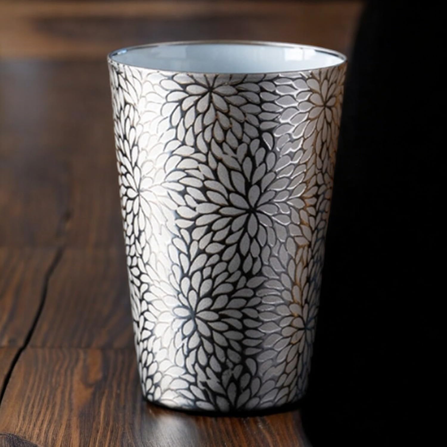 J-kitchens Select Highball Glass, Ultra-Thin, Tumbler, Platinum, Chrysanthemum, Wooden Box, 12.5 fl oz (370 ml), Made in Japan