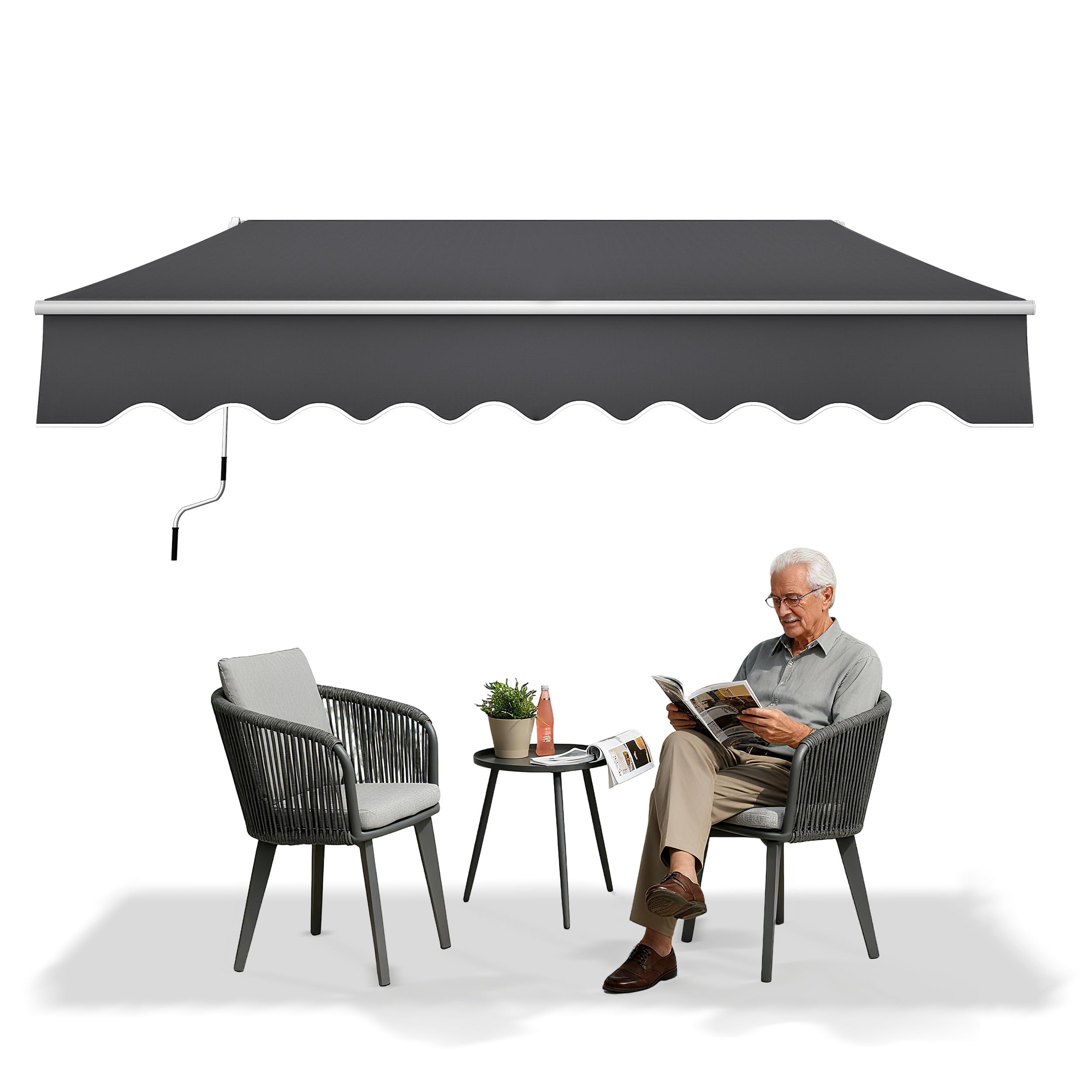 Aluminium Markise, Manuelle Gelenkarmmarkise, Sonnenschutz Sonnensegel, Sonnenmarkise, Markisenabdeckung Klemmmarkise, UV-beständig, Wasserabweisend (250x200cm, Dunkelgrau)