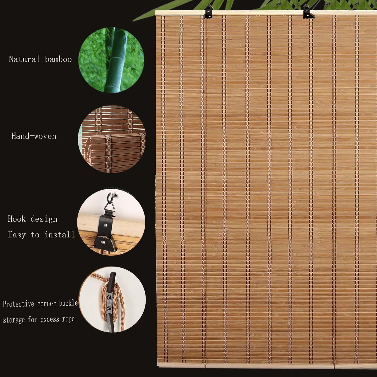Store Enrouleur Bambou Naturel,Store Venitien Store Bambou Exterieur Store Occultant Fenetre,Rideau Pare-Soleil Intimité pour Maison,Personnalisée,Largeur x Hauteur (90cm x 260cm)