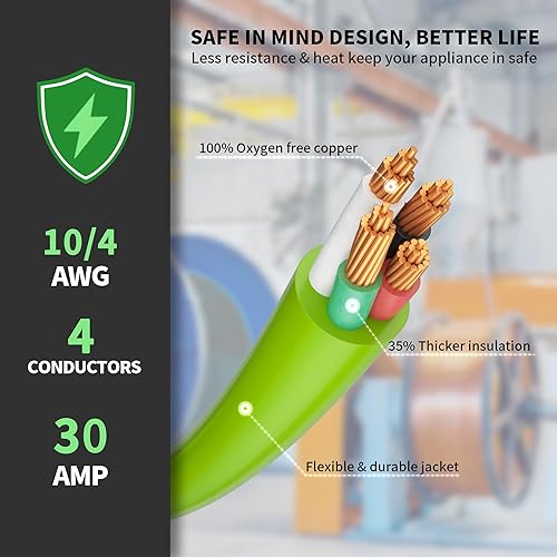 Miniatura 3 de Cable de extensión para generador de 30 amperios de 50 pies, 4 puntas, resistente NEMA L14-30PL14-30R, 125250V 7500W, generador de bloqueo giratorio