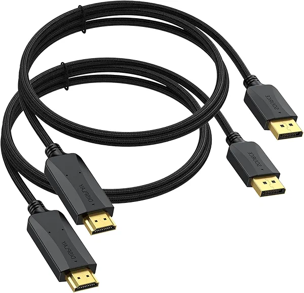 Thin DisplayPort to HDMI Cable 3ft, 2-Pack 4K Display Port DP to HDMI Cable Adapter Male Cord, Gold-Plated Braided UHD(4K, 2K, 1080P) Supports Video and Audio, Converts Signal for DP to HDMI Monitor