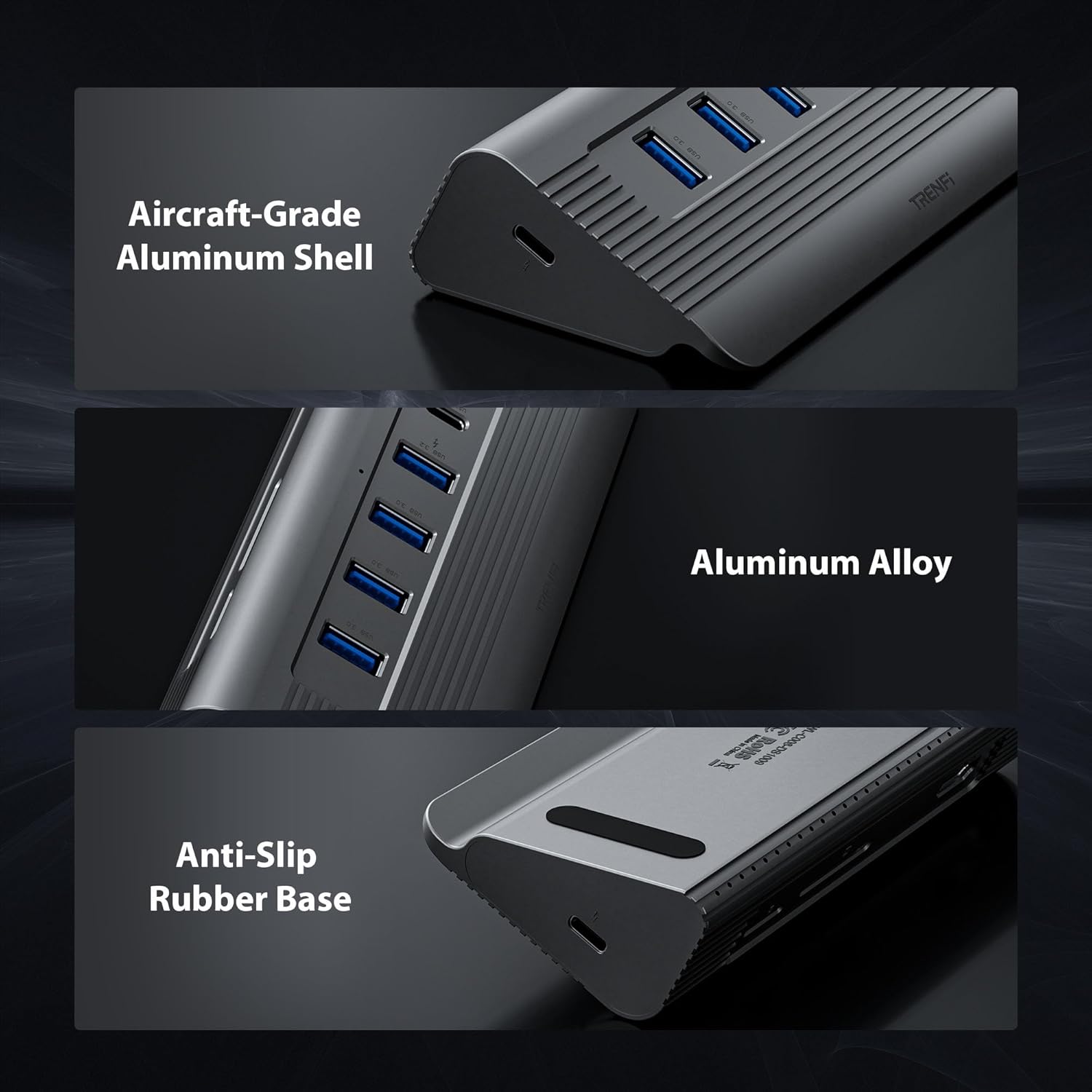 USB C Hub 10-in-1 Detachable Cable, USB 3.2 Gen2 10Gbps — 4K 60Hz HDMI, 100W PD, SD/Micro SD — Docking Station for MacBook Pro/Air M1-M5, Windows Laptop, Mac mini, iPad Pro (Space Gray)