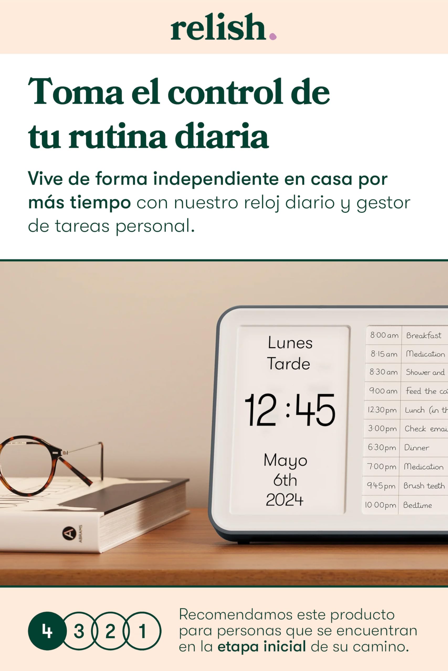 Relish Day Hub - Reloj de demencia con administrador de tareas diarias, pantalla grande HD, reloj digital con calendario para personas mayores y personas con pérdida de memoria