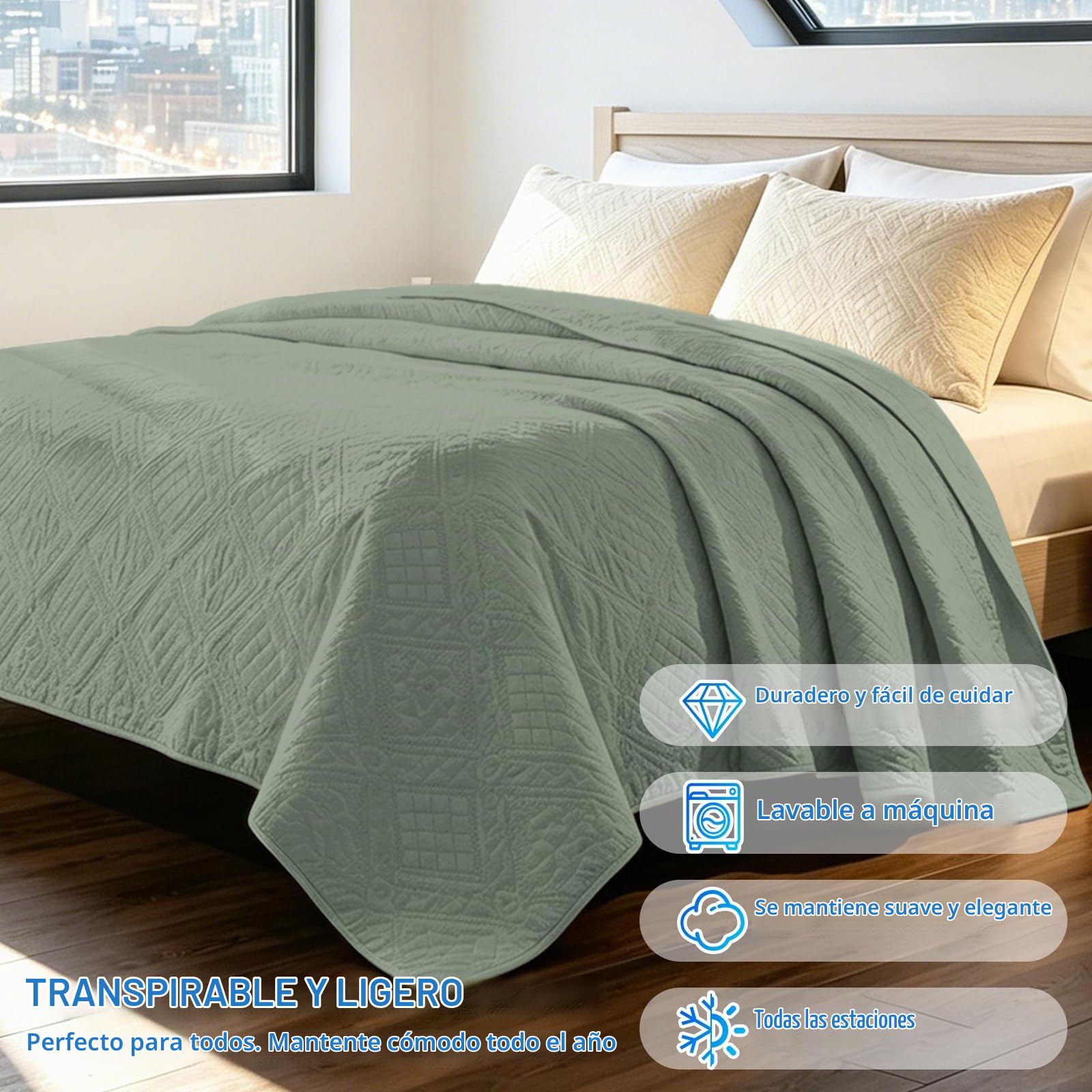 Verano Colcha para Cama, 180x260cm, Suaves Colcha Cama, Cubrecama Multiusos, Moderna Cubrecama, Cubrecolcha De Microfibra, Suave Y Ligera, para Todas Las Estaciones, Verde Claro