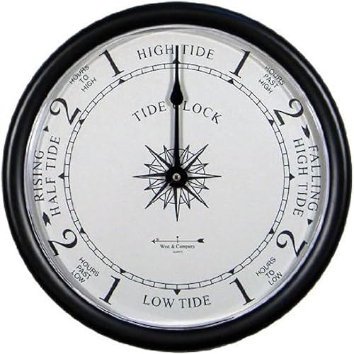 West & Company - Reloj de marea negra con lente protectora y esfera temática náutica clásica, decoración náutica de playa de 9 12 pulgadas
