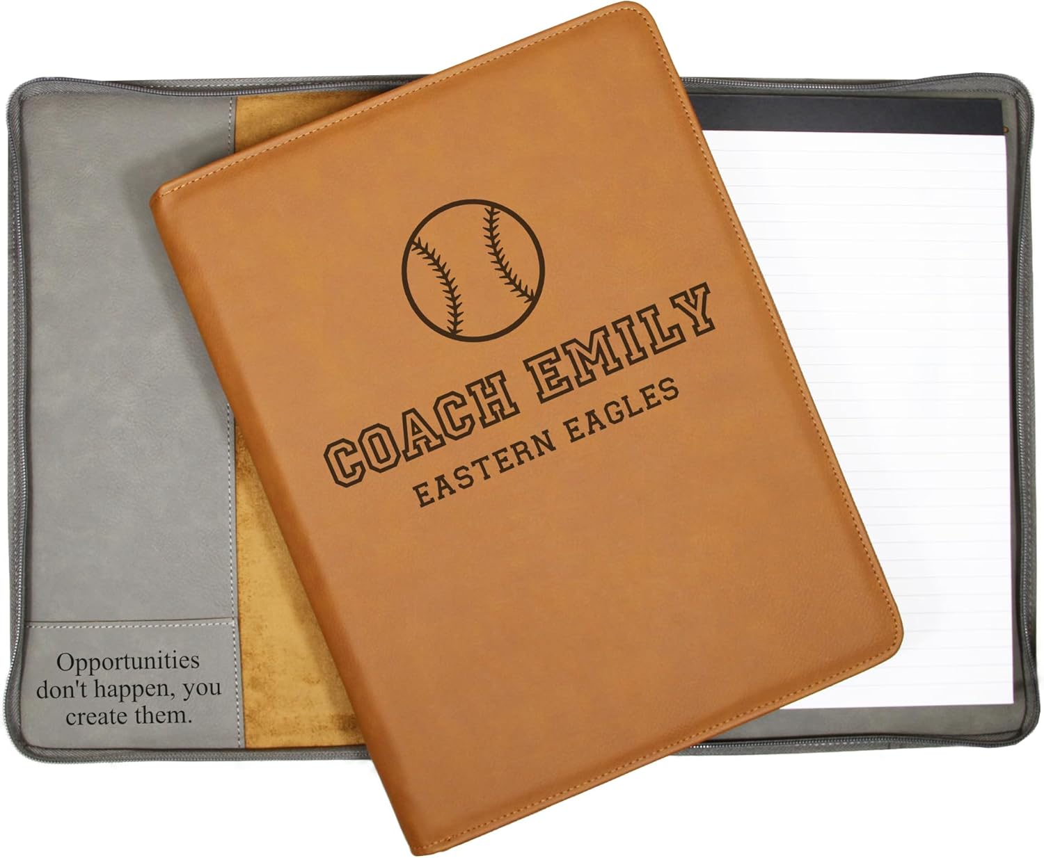 Custom Baseball Coach Portfolio – Personalized Engraved 9.5x12 Vegan Leather Padfolio with Legal Pad – Gift for Baseball Coach, Team Banquet, Retirement, Birthday, or Christmas – Bluegrass Laserworks