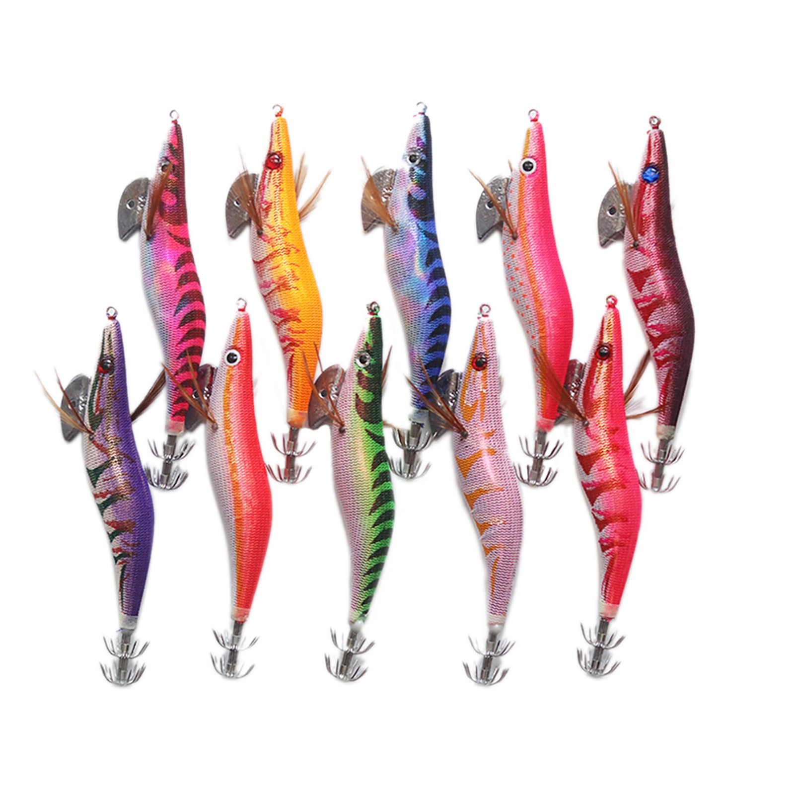 Luminous Saltwater Squid Jig Cuttlefish Fishing Lure Bait Set, Glow in the Dark Night Wood Shrimp with Sharp Hooks, 10 Pieces Assorted Mixed Colours, Suitable for Sea Boat Angling Random Color 3.5