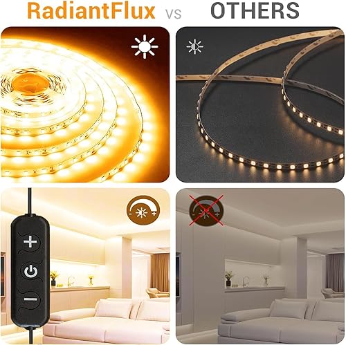 Miniatura 2 de RadiantFlux Tira de luces LED de color blanco cálido para dormitorio, 16.4 pies, 300 LED, regulable, flexible, superbrillante, cinta de luces LED