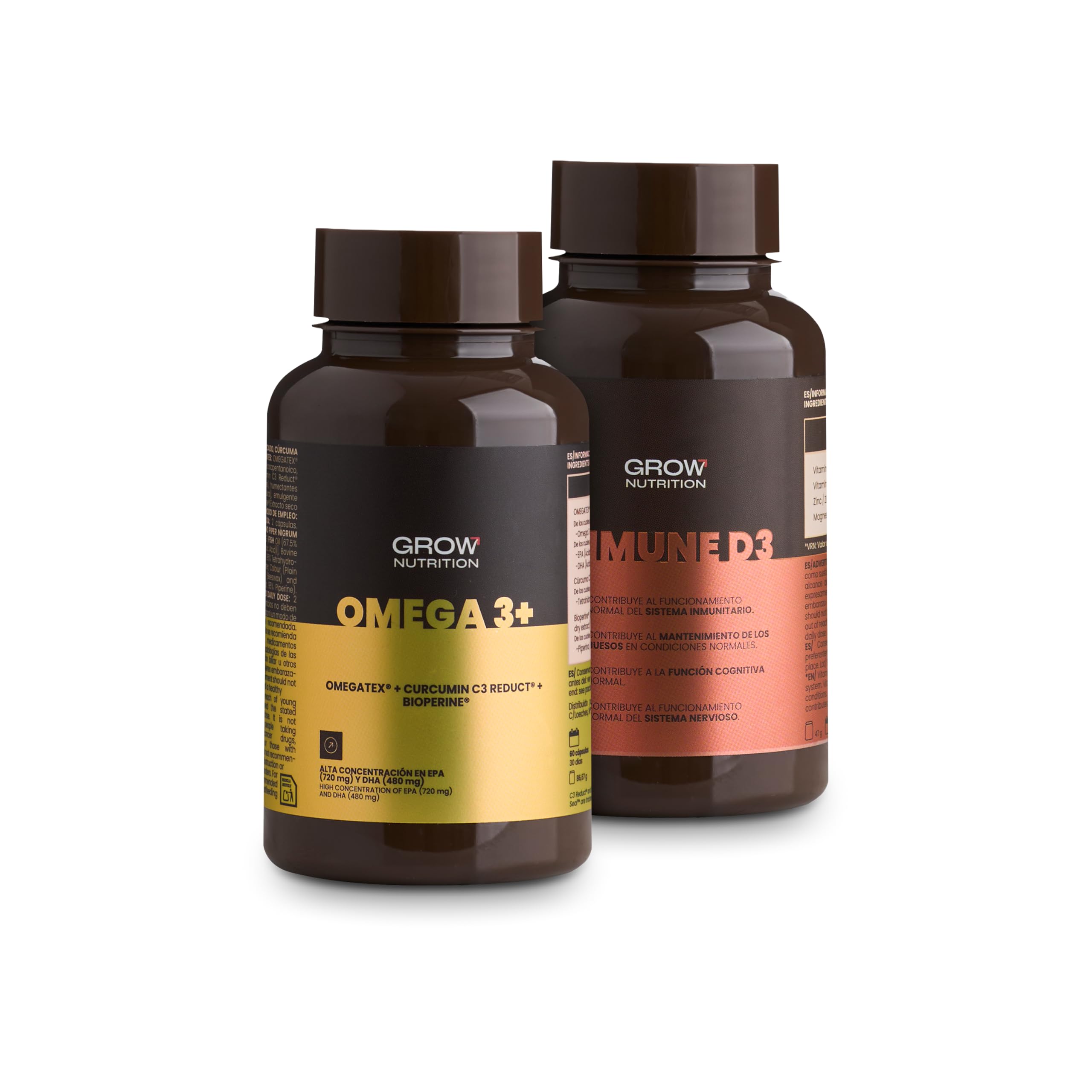 Grow Wellness Pack Antiinflamatorio Immune D3 + Omega 3 | Vitamina D3 y K2 con Zinc y Magnesio, 60 Cápsulas + OMEGATEX® Omega 3+, 60 Cápsulas