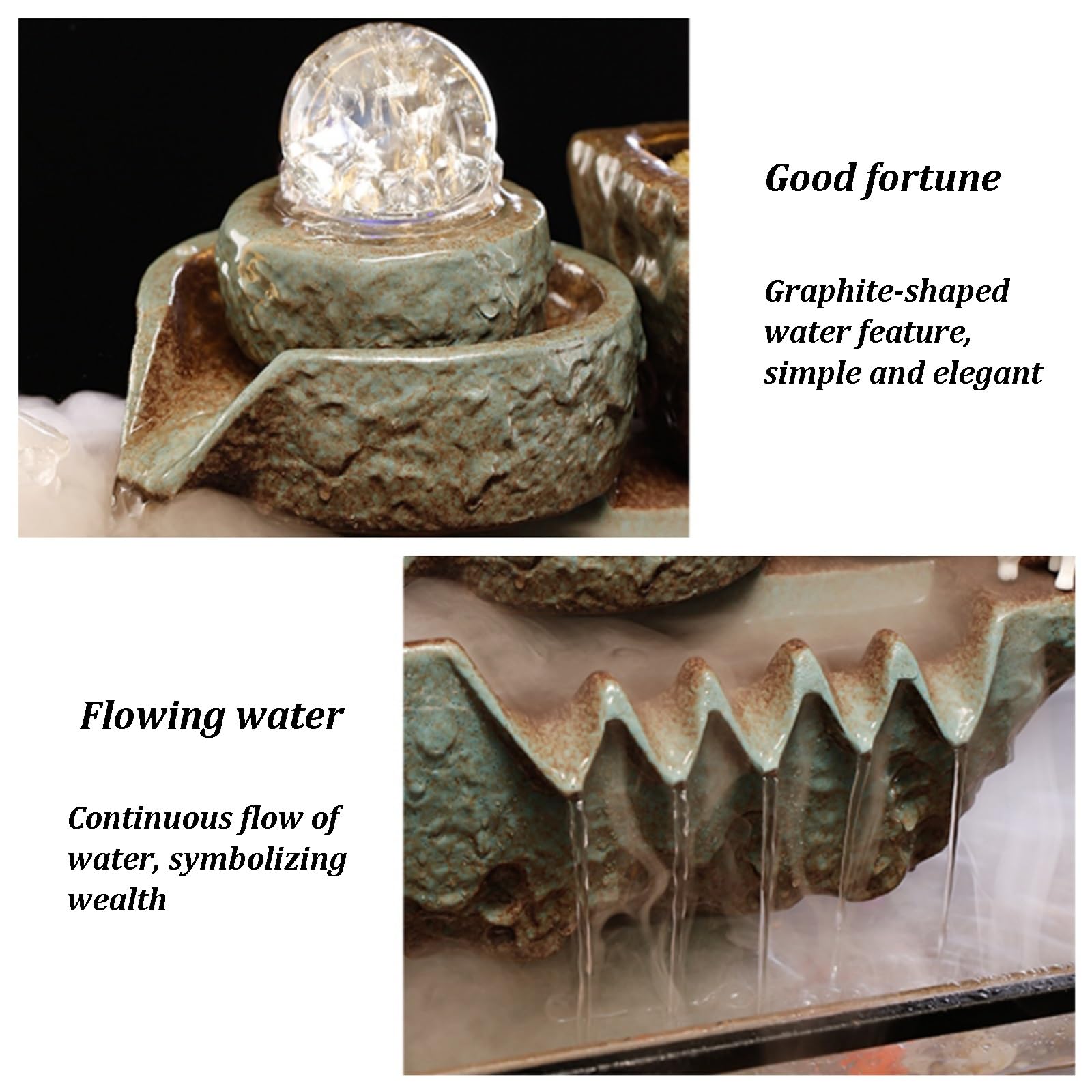 Fontana d'acqua da tavolo con ciotola per pesci e base in legno, relax zen per interni per casa e ufficio
