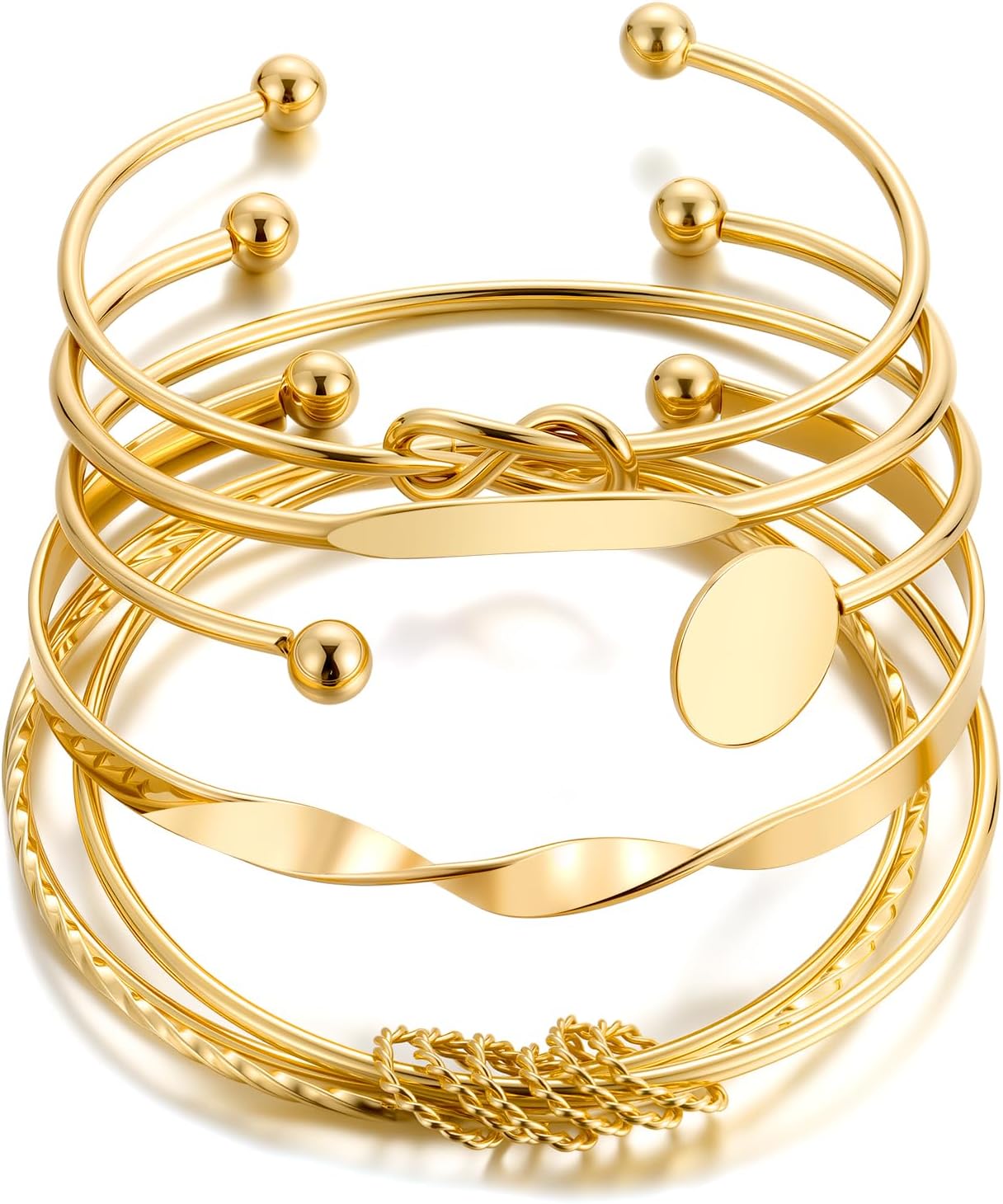 Gold Bangle Bracelets for Women, Indian Bangles Stackable Set, Multi Layer Textured 14K Gold Plated Chunky Bracelets Boho Jewelrys Set