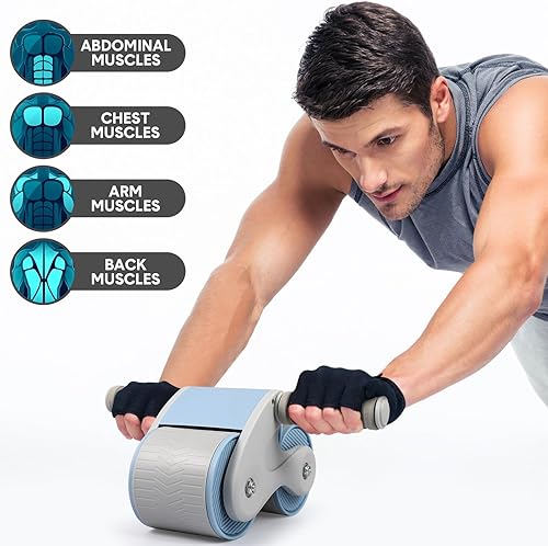 Miniatura 9 de Wakauto Rueda de rodillo de rebote automático con ruedas anchas dobles y rodilleras para entrenamiento de fuerza central, diseño ligero y