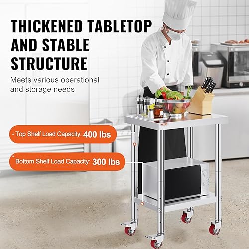 Miniatura 110 de Vevor Mophorn - Mesa de trabajo de acero inoxidable de 36 x 24 pulgadas con 4 ruedas, ruedas resistentes, mesa de trabajo para preparación