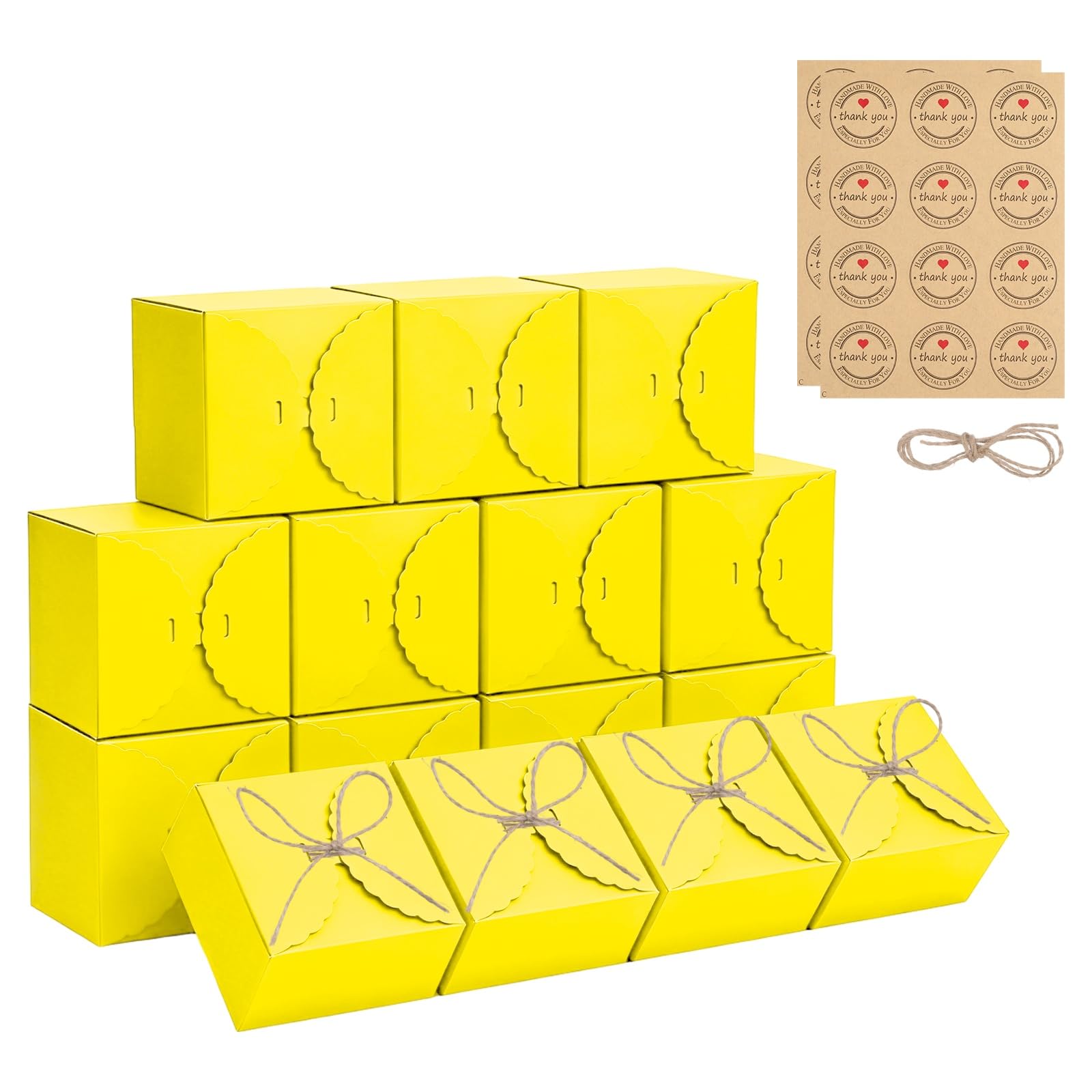 sourcing map 15Pcs Cake Boxes, 4.7 x 4.7x 3.5 Inch Square Bakery Boxes Cupcake Cake Packaging with 2 Stickers for Cakes Pies Wedding Birthday Party, Yellow