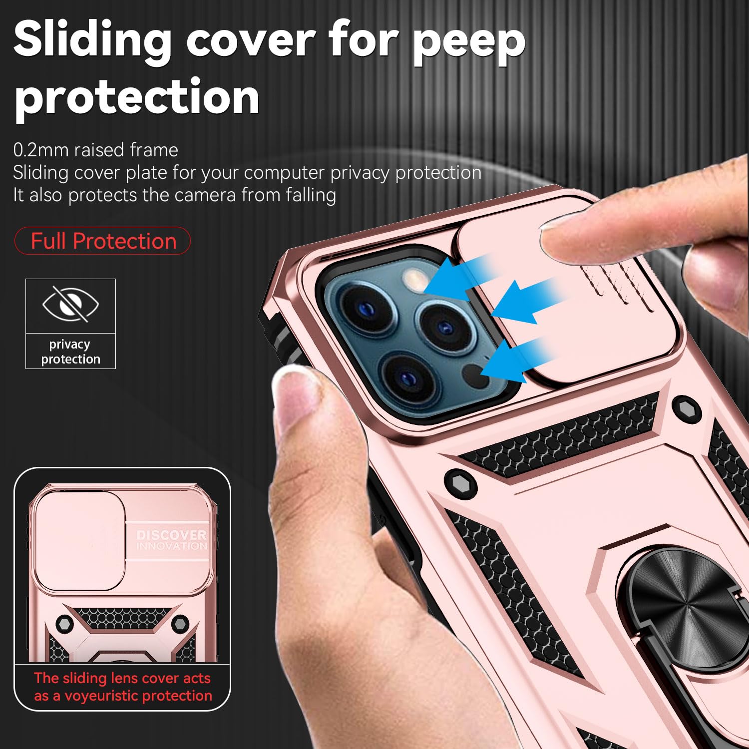SunStory Custodia per iPhone 13 Pro Max con pellicola protettiva per schermo HD, custodia per fotocamera scorrevole e cavalletto, custodia per iPhone 13 Pro Max [di grado militare] per iPhone 13 Pro