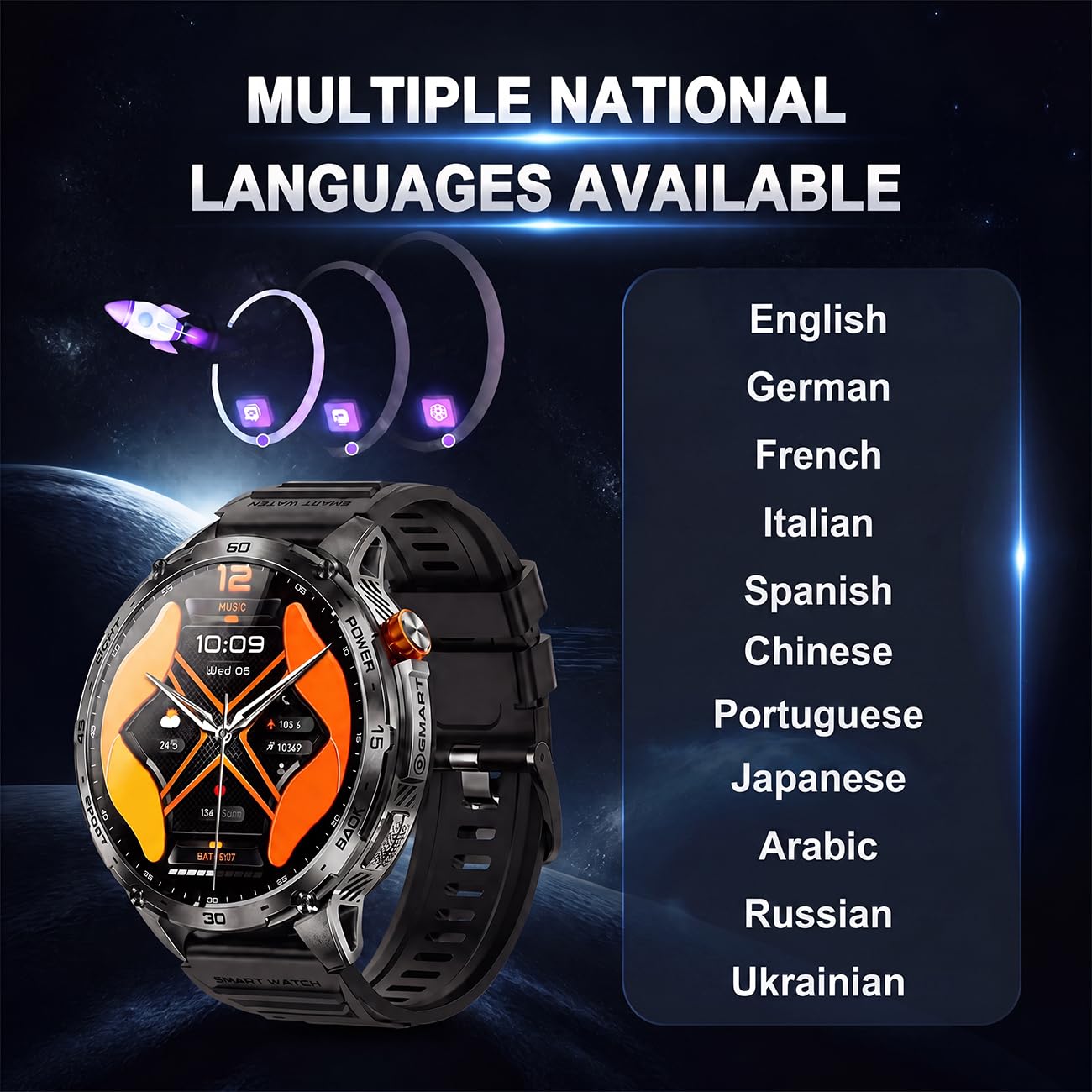 Orologio Smartwatch Uomo, Orologio Sportivo Uomo Multilingue E Sportivo Con Diverse Modalità E Torcia Smart Watch for Men Per Sport, Spostamenti, Riunioni E Relax Black,2 * 0.5 in