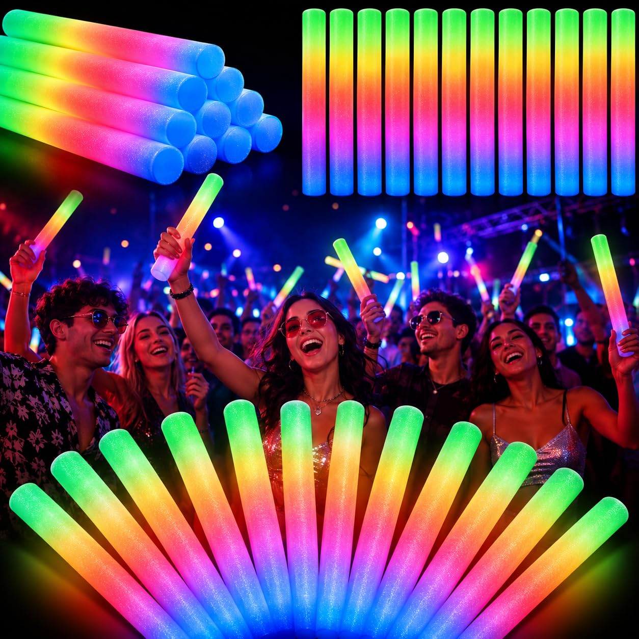 Iyxeo 36PCS LED Foam Light Sticks 3 Flashing Modes Glow Wands Party Supplies
