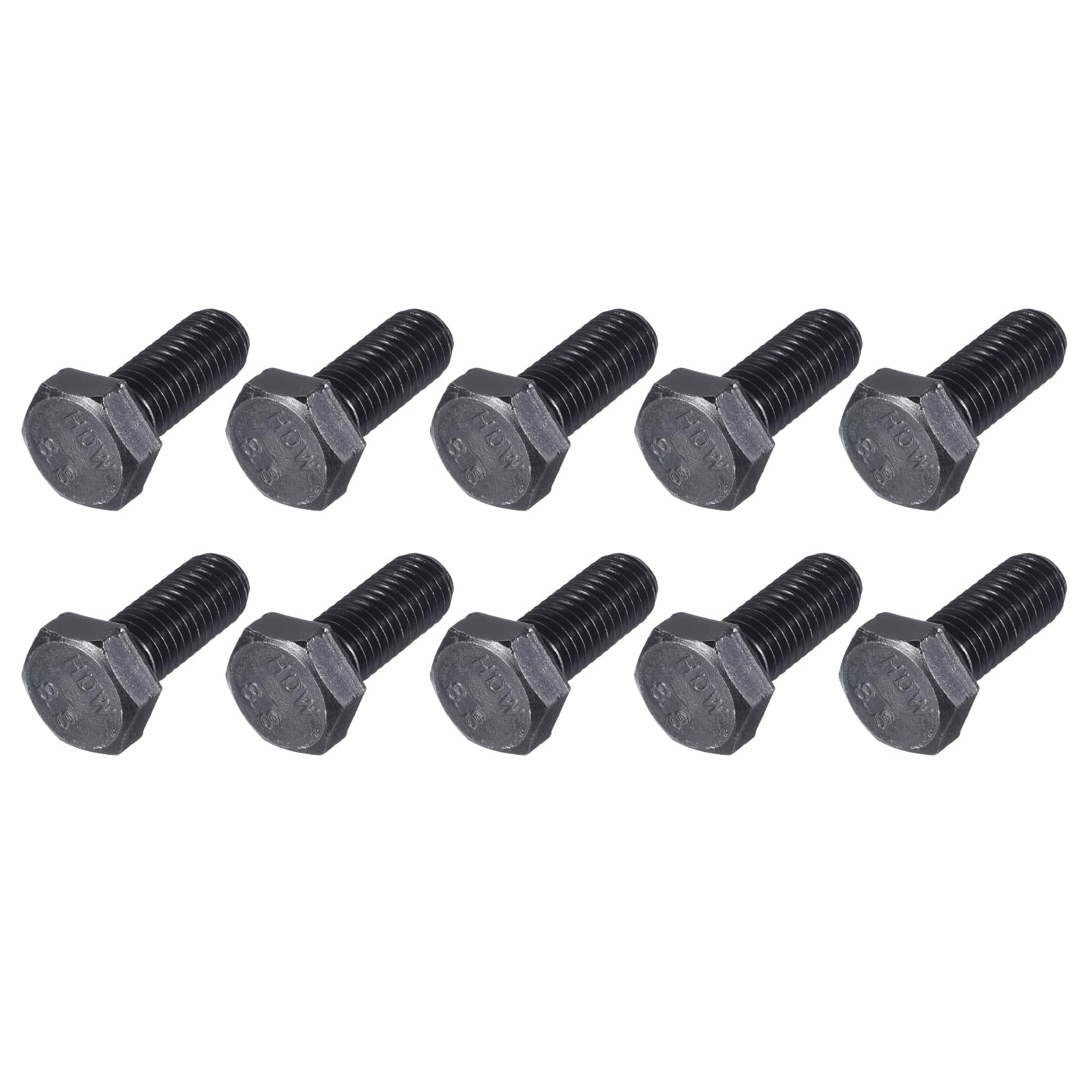 METALLIXITY Hex Bolts (M10-1.5x25mm) 20Pcs, 8.8 Grade Carbon Steel Fully Threaded Black Oxide