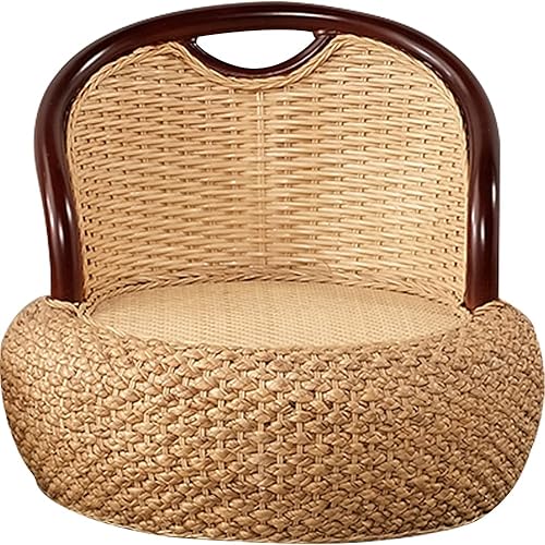Round Rattan Floor Chair with Ergonomic Backrest Floor Lazy Chair Tatami Floor Seat Floor Meditation Chair Floor Seat Futon for Home and Office Decoration (Mixed Color)