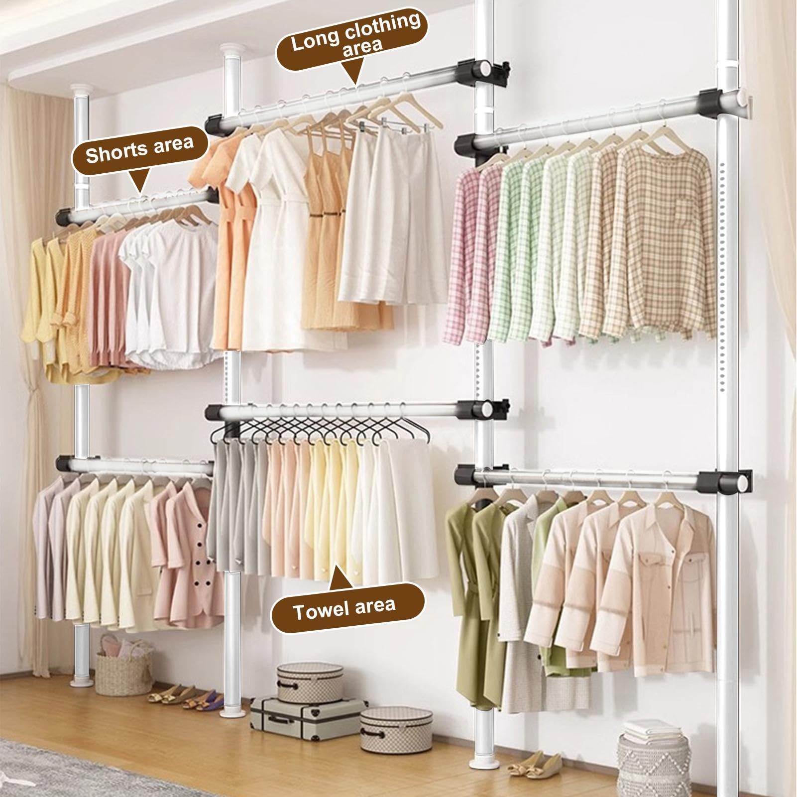 Armarios Abiertos para Dormitorio,Armario Telescópico | Barra para ropa extensible - Perchero resistente, de gabinete montado en la pared para vestidor de dormitorio doméstico