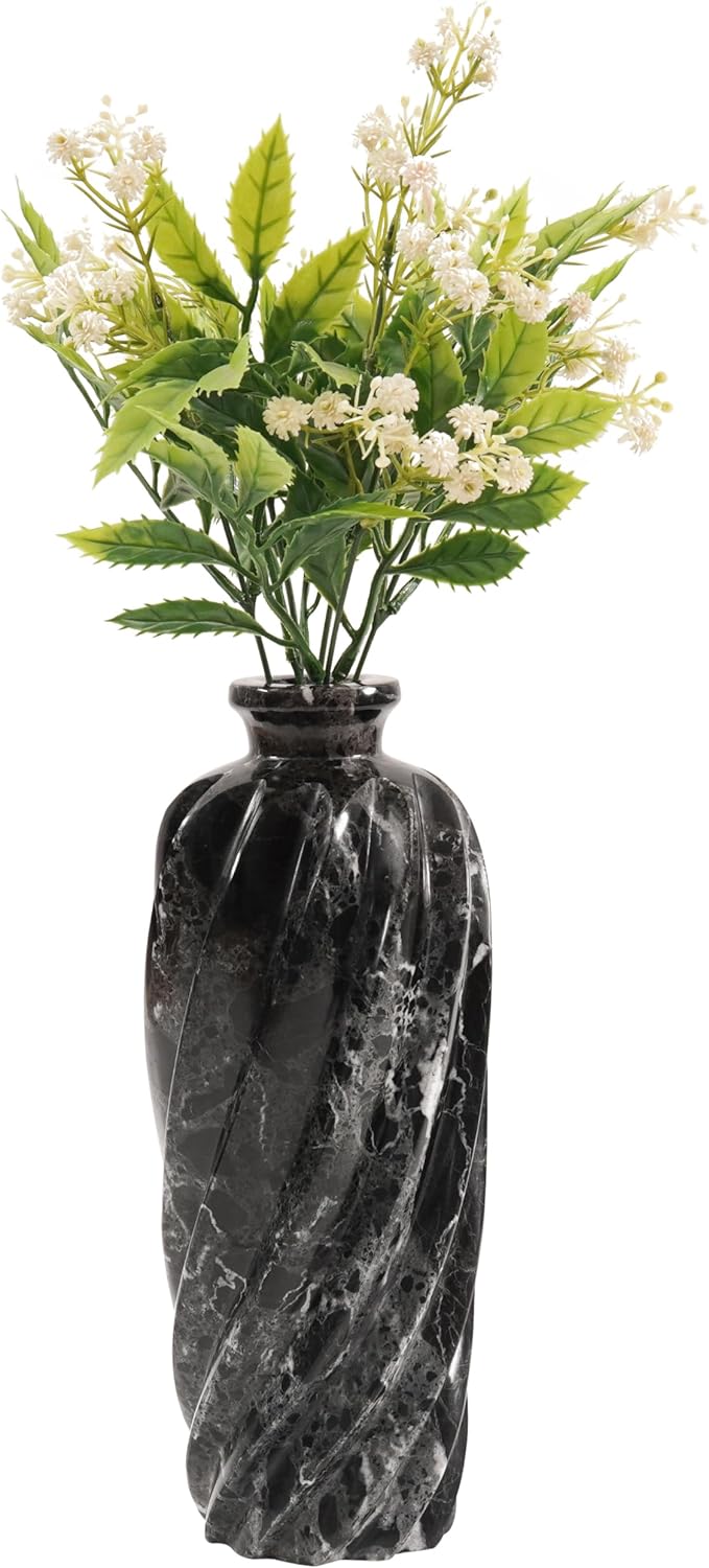 Radicaln Marble Flower Vase 10" Inches Black Handmade Elegant Marble Vase for Home Decor, Flower Pot for Displaying Fresh Flowers, Garden Decor, and Flower Pots