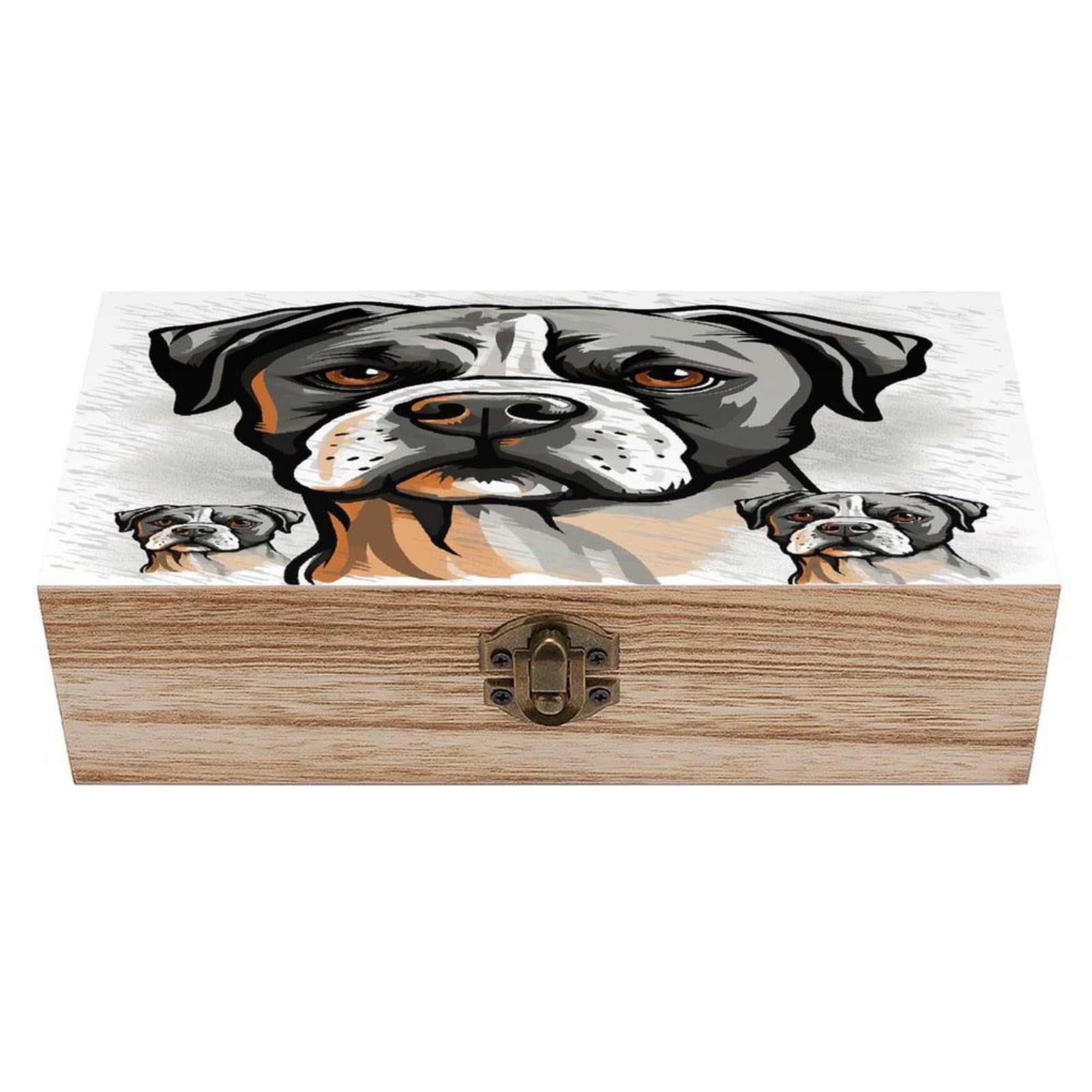 VstaDank American Bulldog Head Wooden Storage Box Wooden Keepsake Box with Hinged Lid Exquisite Solid Wood Decorative Jewelry Case Memory Box for Jewelry Photos Letters Crafts Trinkets