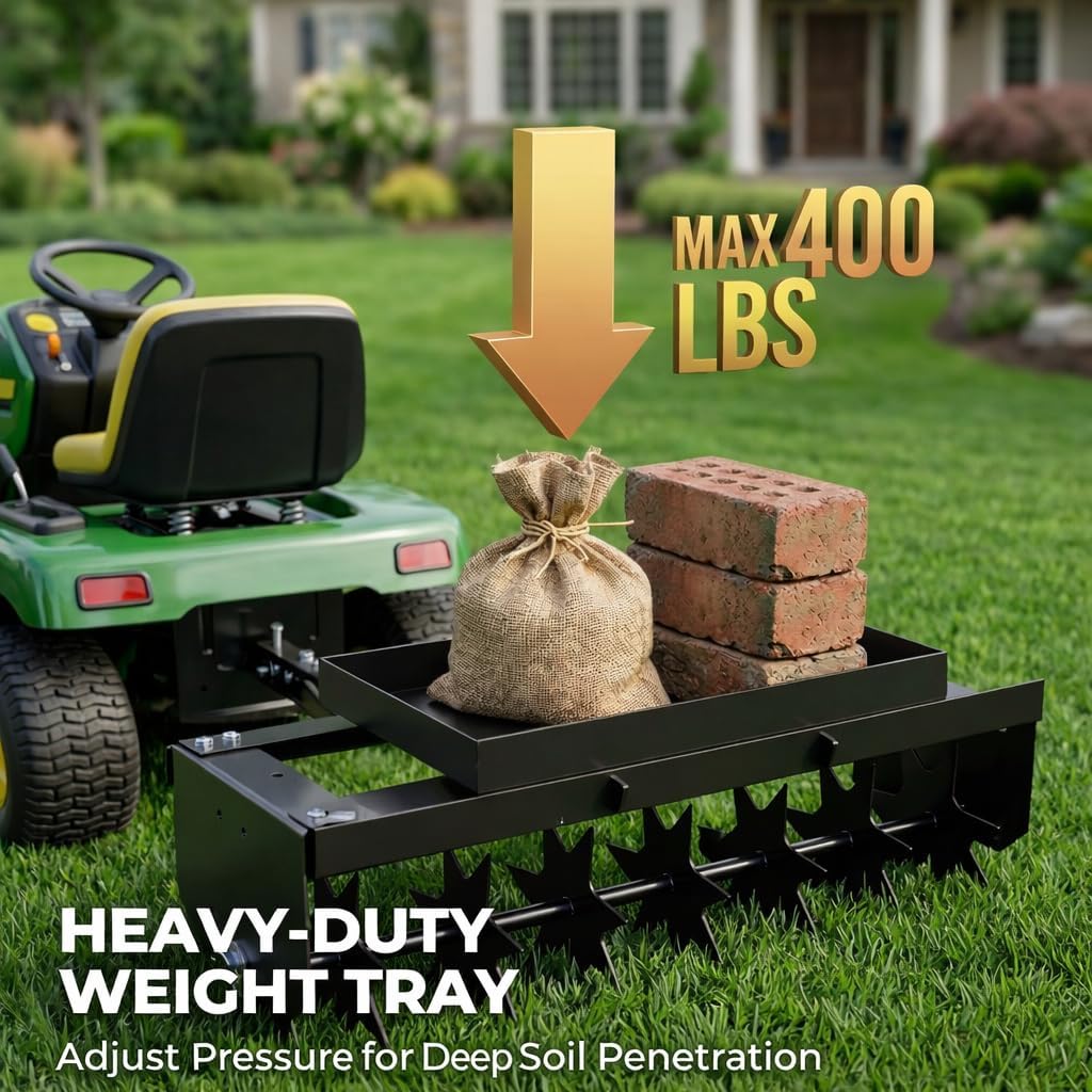 35“ Lawn Aerator Tool with Galvanized Steel Spikes, Extra-Wide Tow Bar Tow Behind Aerator for Lawn and Farm, Durable Core Aerator Lawn Tool for Soil
