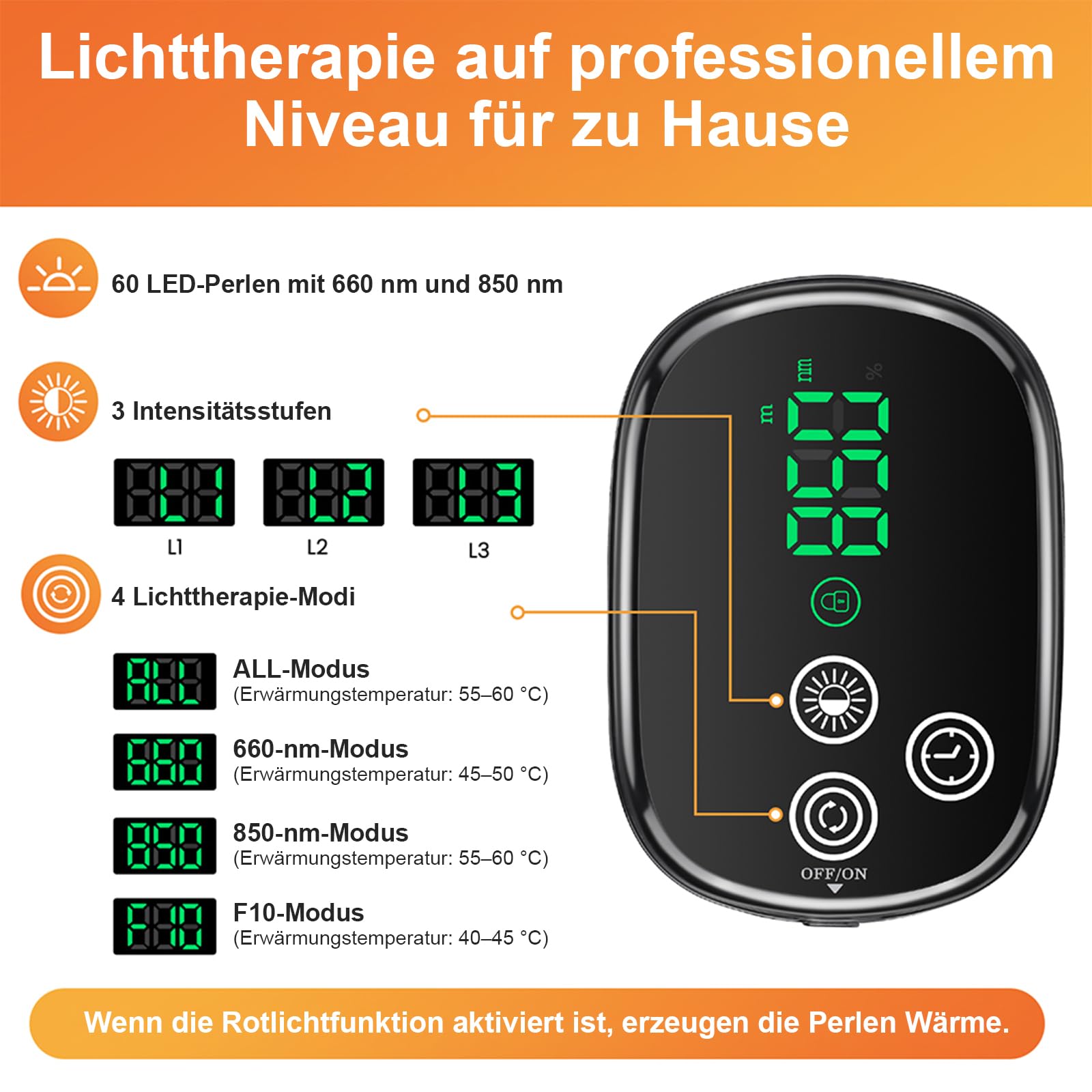 Infrarotlampe Rotlichtlampe Therapie Gürtel 660nm 850nm mit 5000mAh Batterie, 4 Modi Red Light Therapy Belt & 3 Stufen Timer, Entspannende Muskeln, Schmerzlinderung - 20HZ Puls-Modus